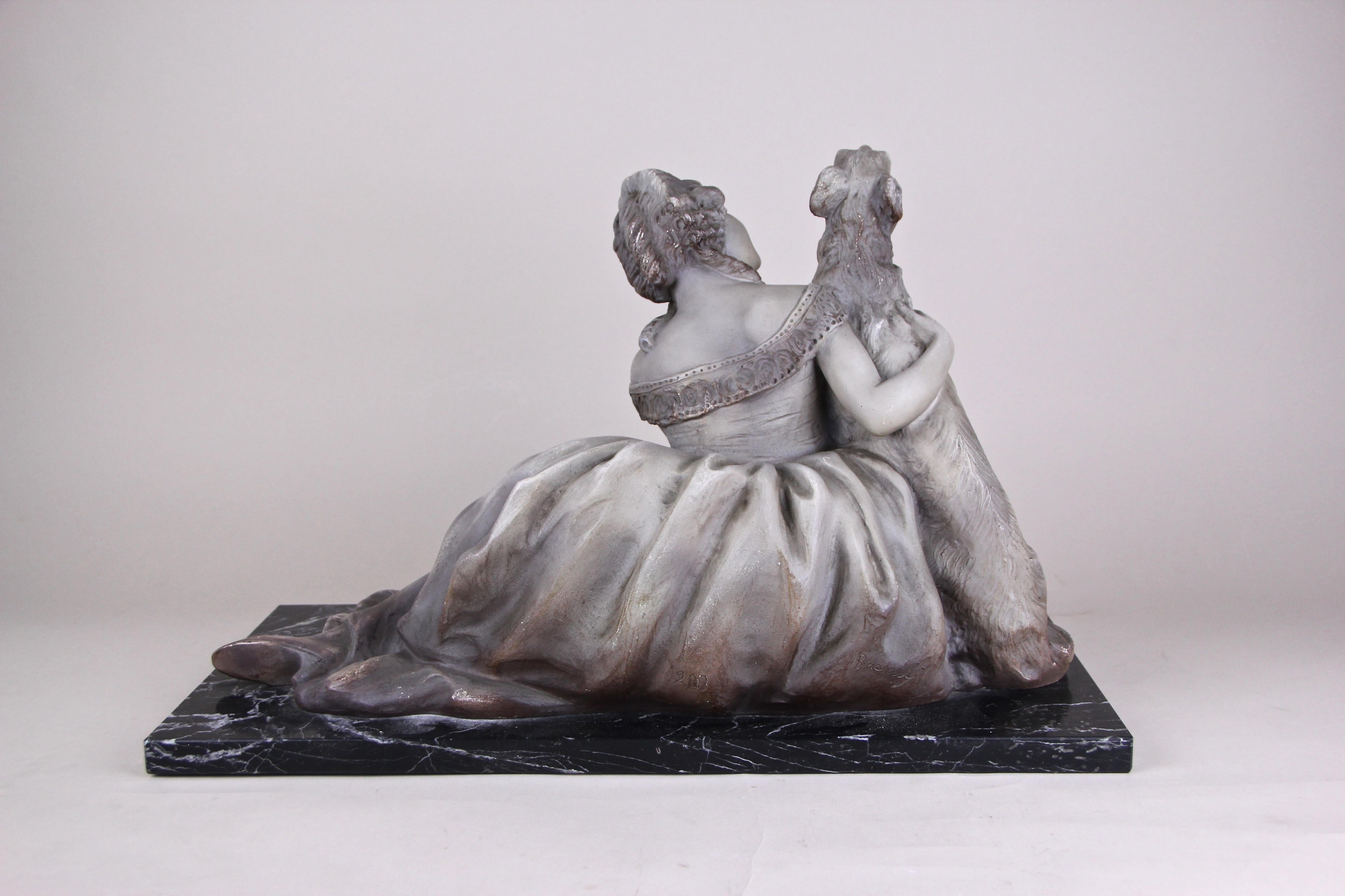 Art Deco Terracotta Sculpture on Black Marble Base, Signed, France, circa 1920 For Sale 3