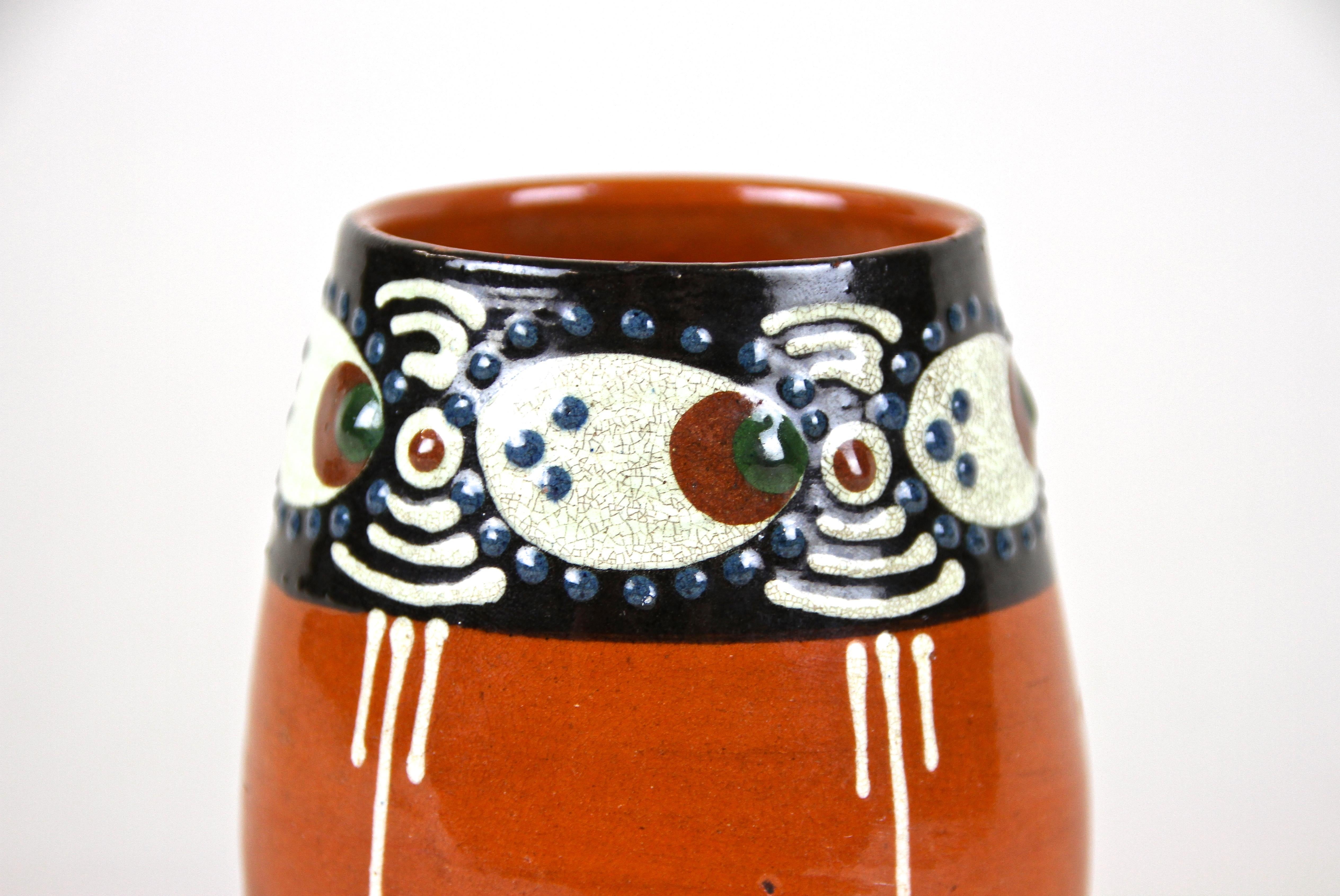 Austrian Art Deco Terracotta Vase with Enamel Paintings, Austria, circa 1920