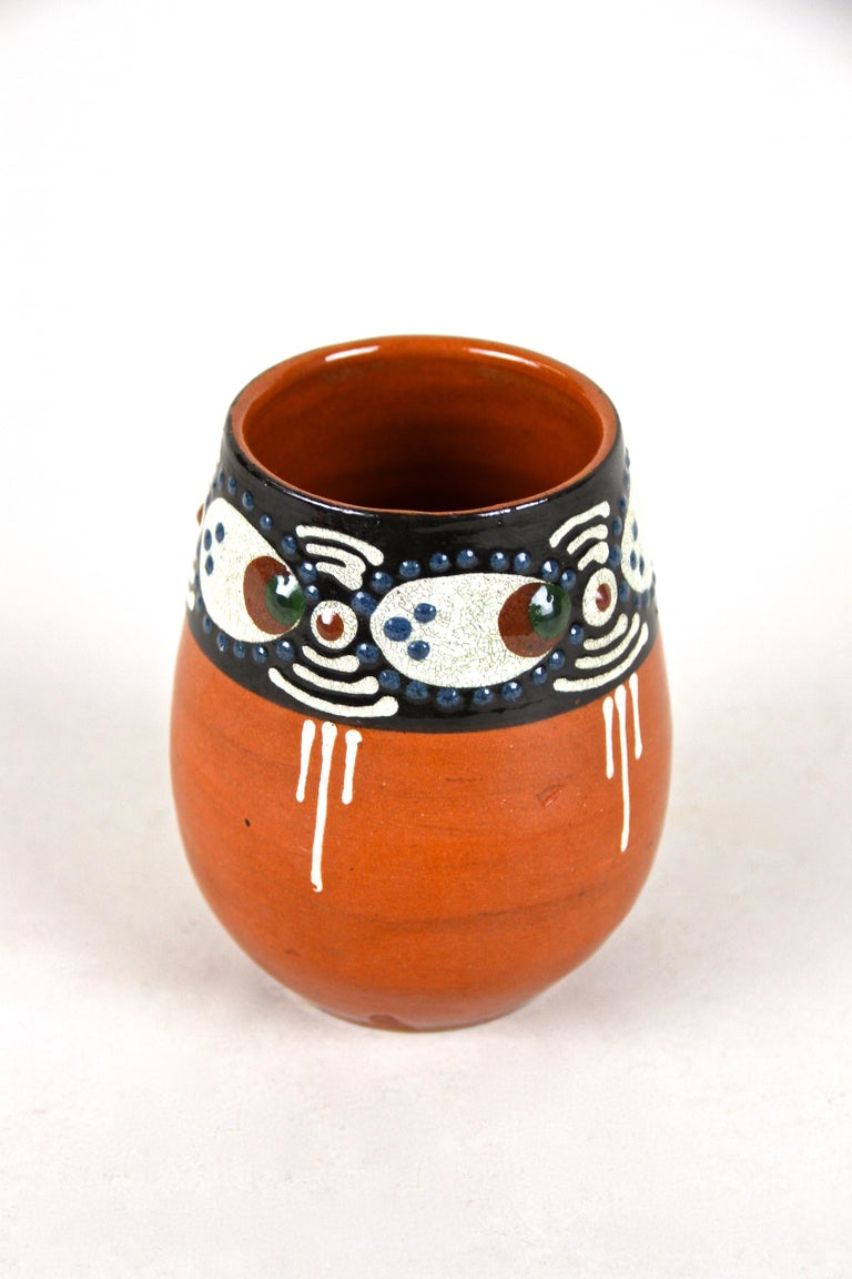 Art Deco Terracotta Vase with Enamel Paintings, Austria, circa 1920 For