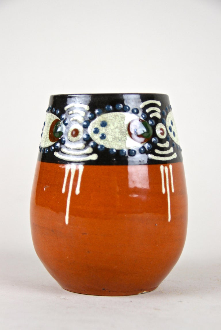 Art Deco Terracotta Vase with Enamel Paintings, Austria, circa 1920 For