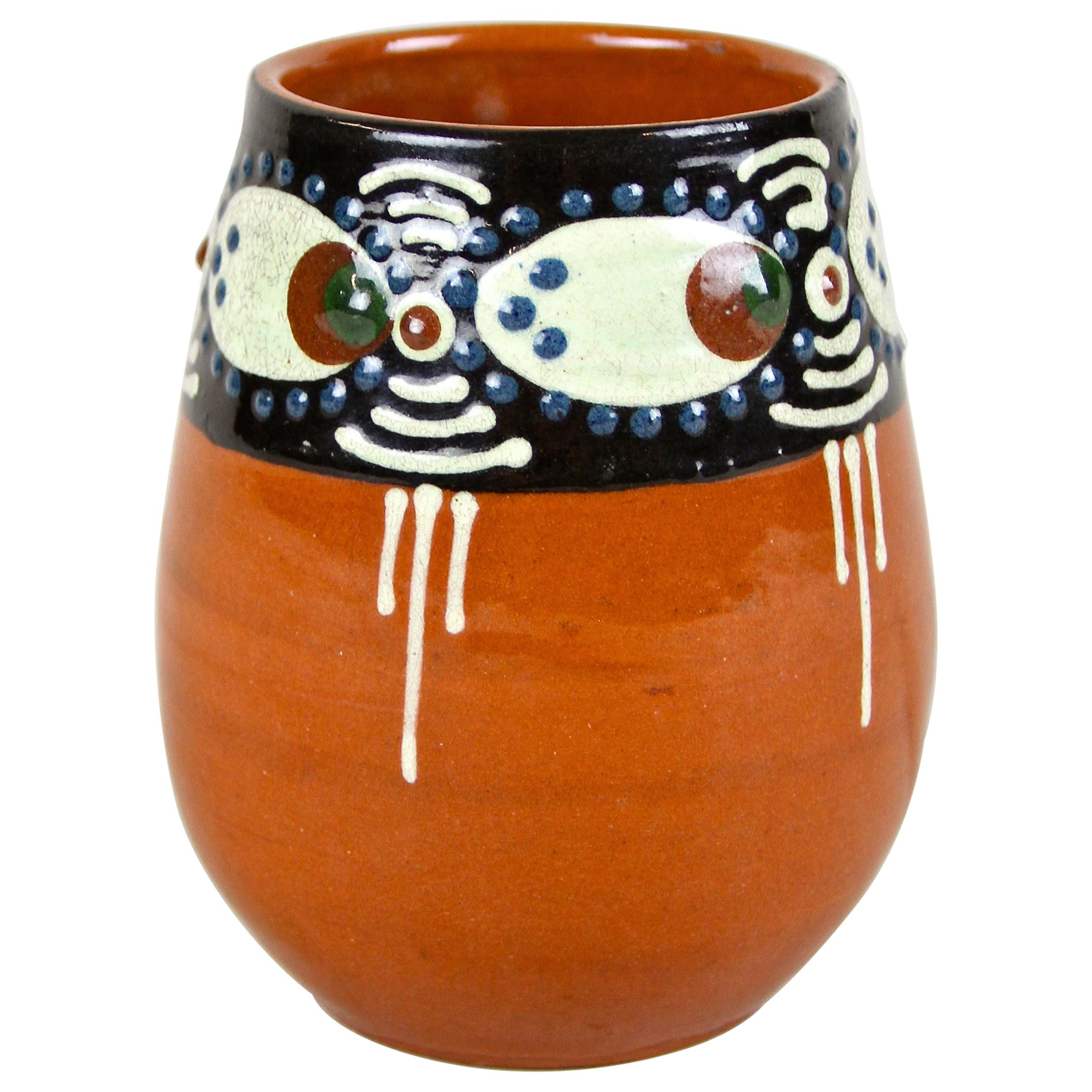 Art Deco Terracotta Vase with Enamel Paintings, Austria, circa 1920