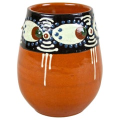 Art Deco Terracotta Vase with Enamel Paintings, Austria, circa 1920