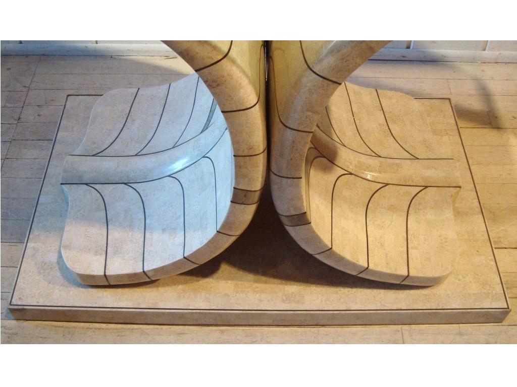 Table d'entrée ou console Art Déco en pierre tessellée avec incrustation en laiton Bon état - En vente à Dallas, TX