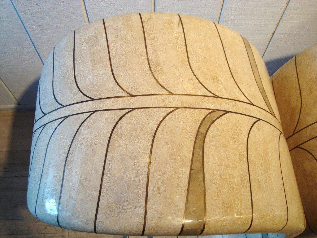 Fin du 20e siècle Table d'entrée ou console Art Déco en pierre tessellée avec incrustation en laiton en vente