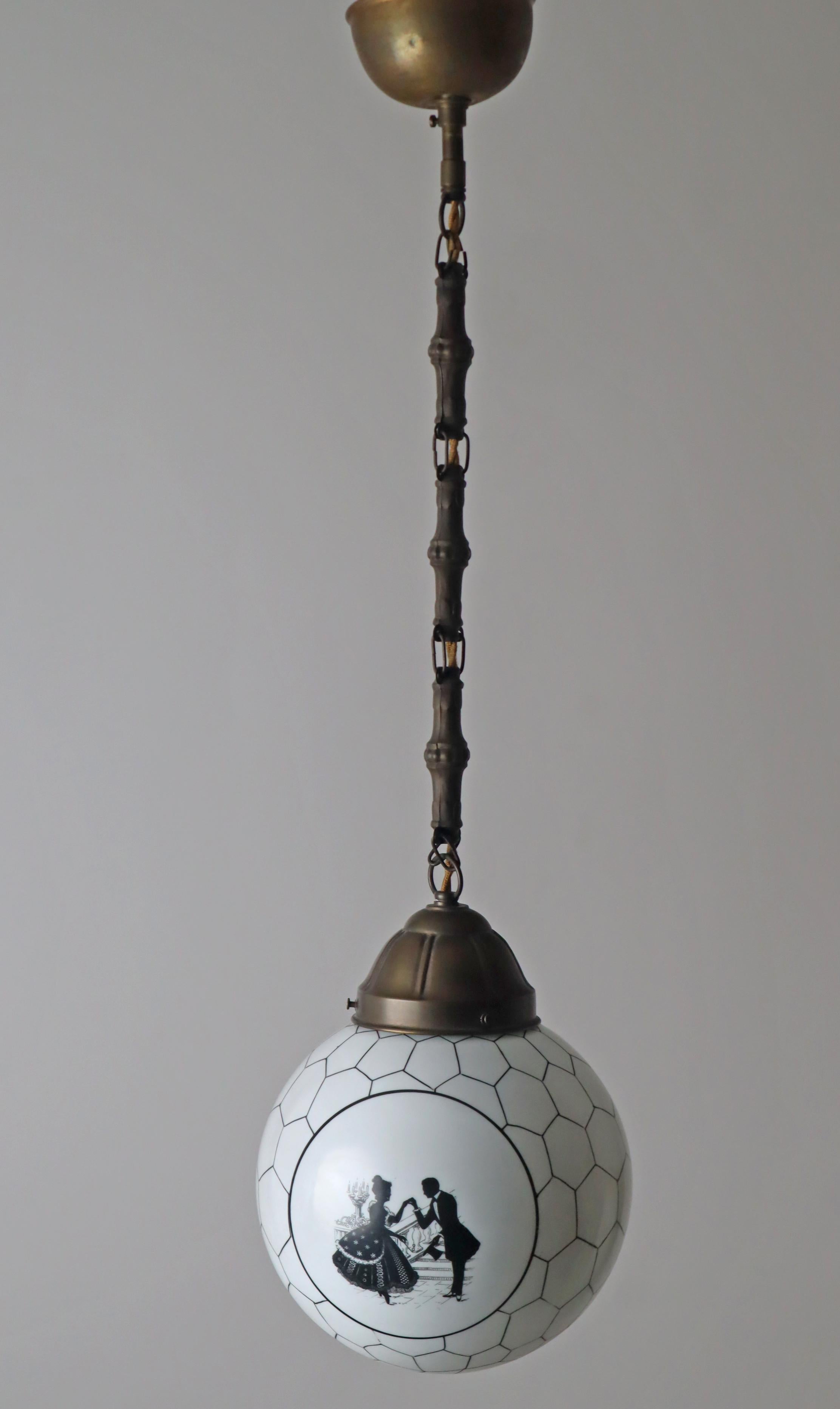 Art Deco Opal Glass Pendant Light, 