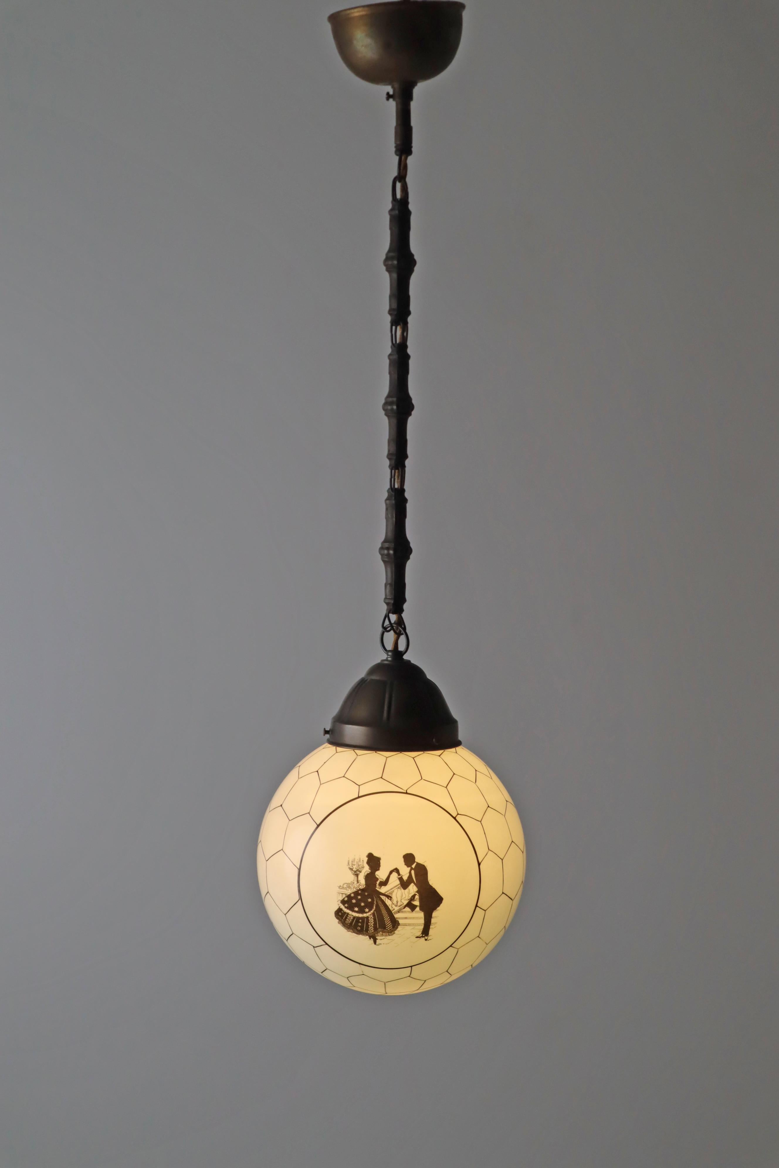 Art Deco Opal Glass Pendant Light, 