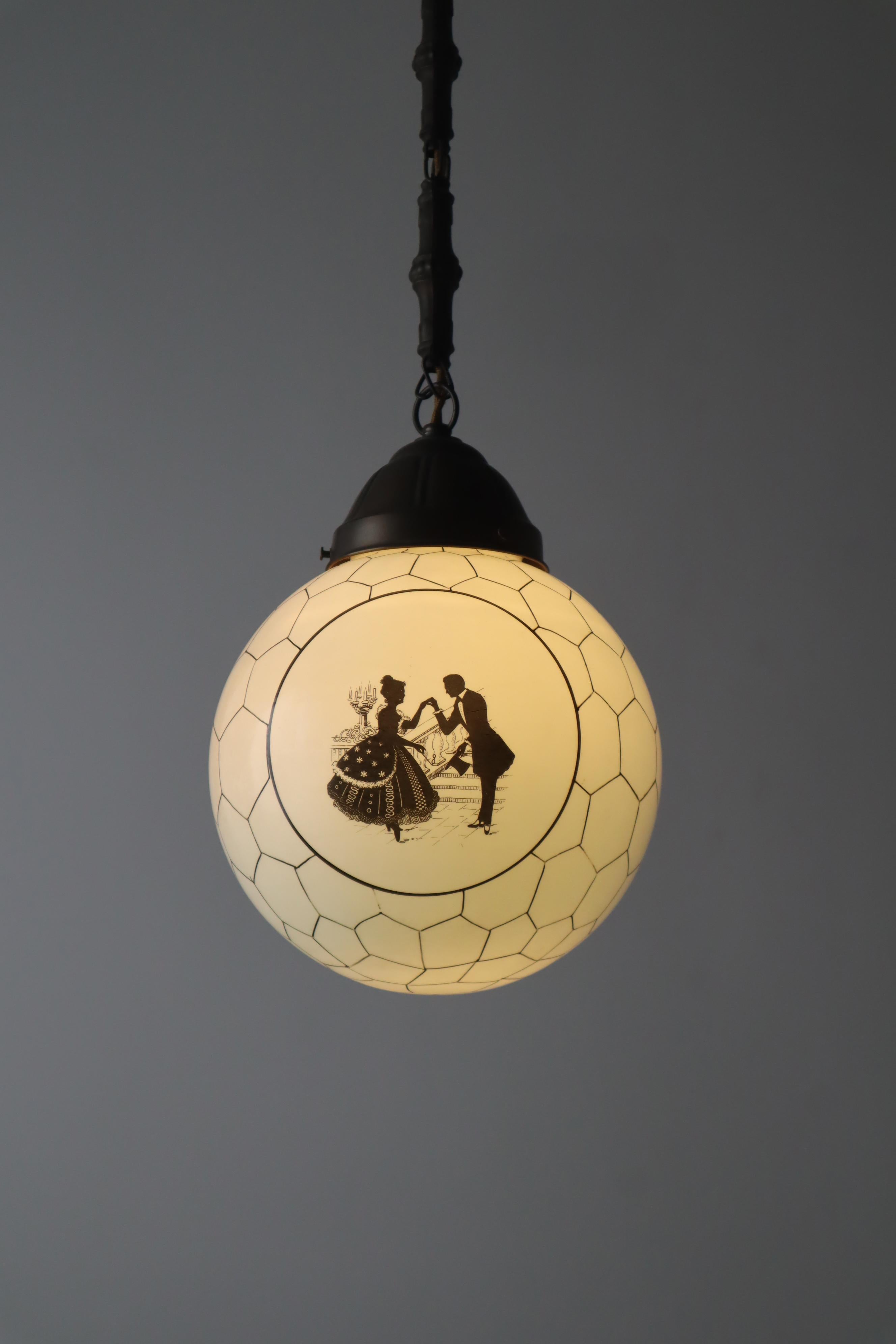 Art Deco Opal Glass Pendant Light, 