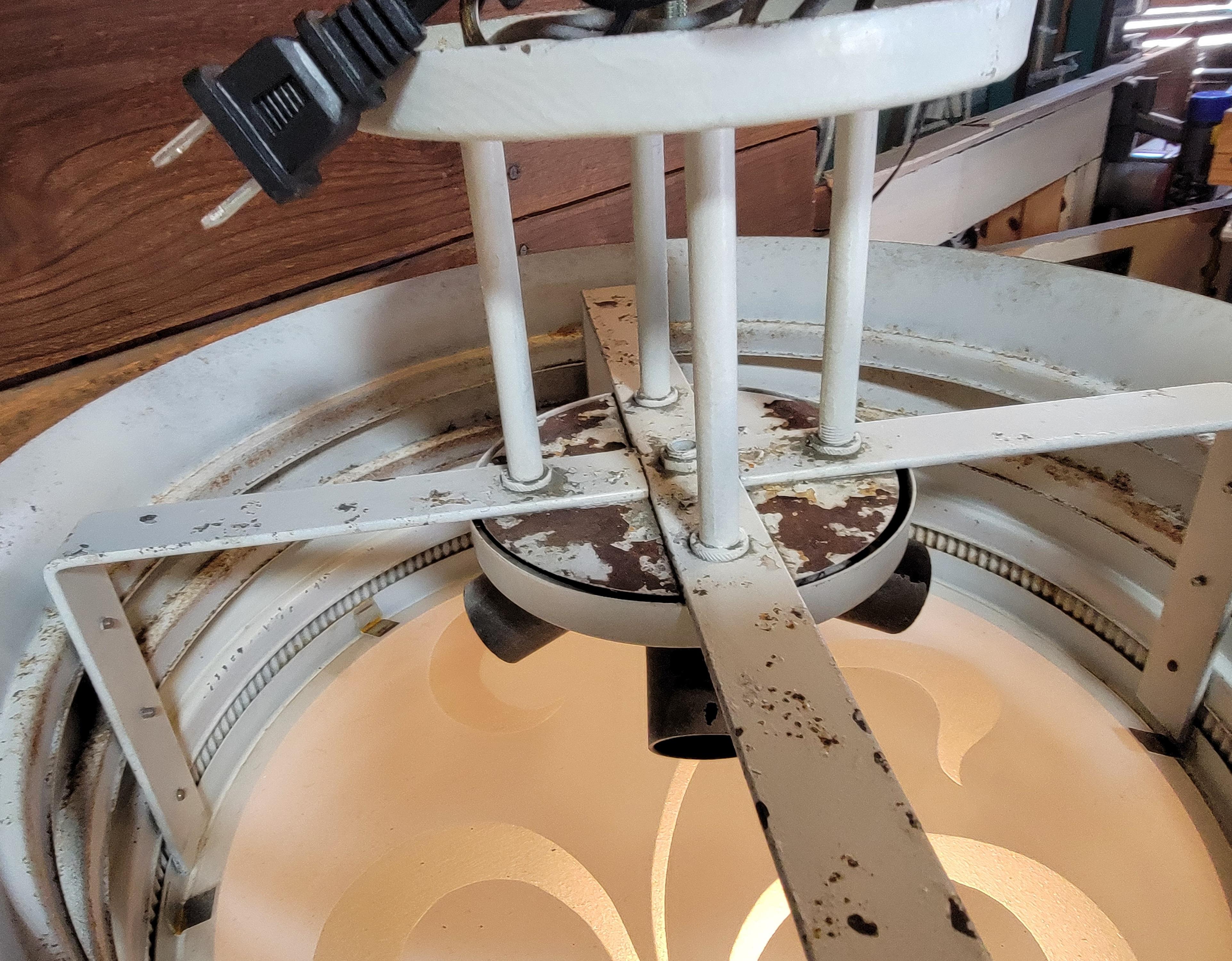 Art Deco Theater Flush Mount Light Fixture with Flashed Glass Shade For Sale 3