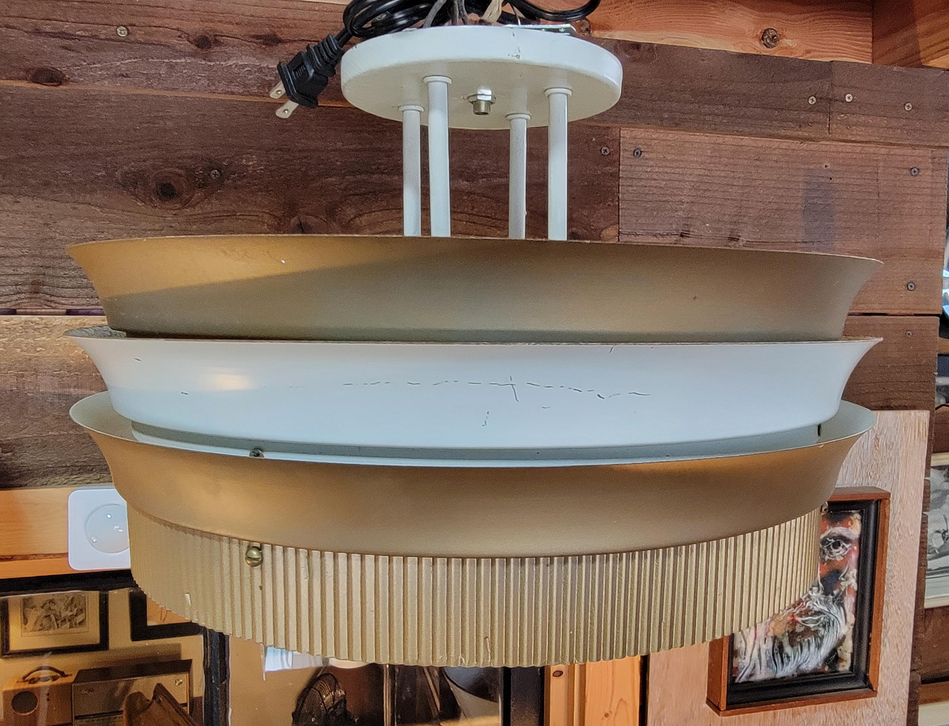 American Art Deco Theater Flush Mount Light Fixture with Flashed Glass Shade For Sale