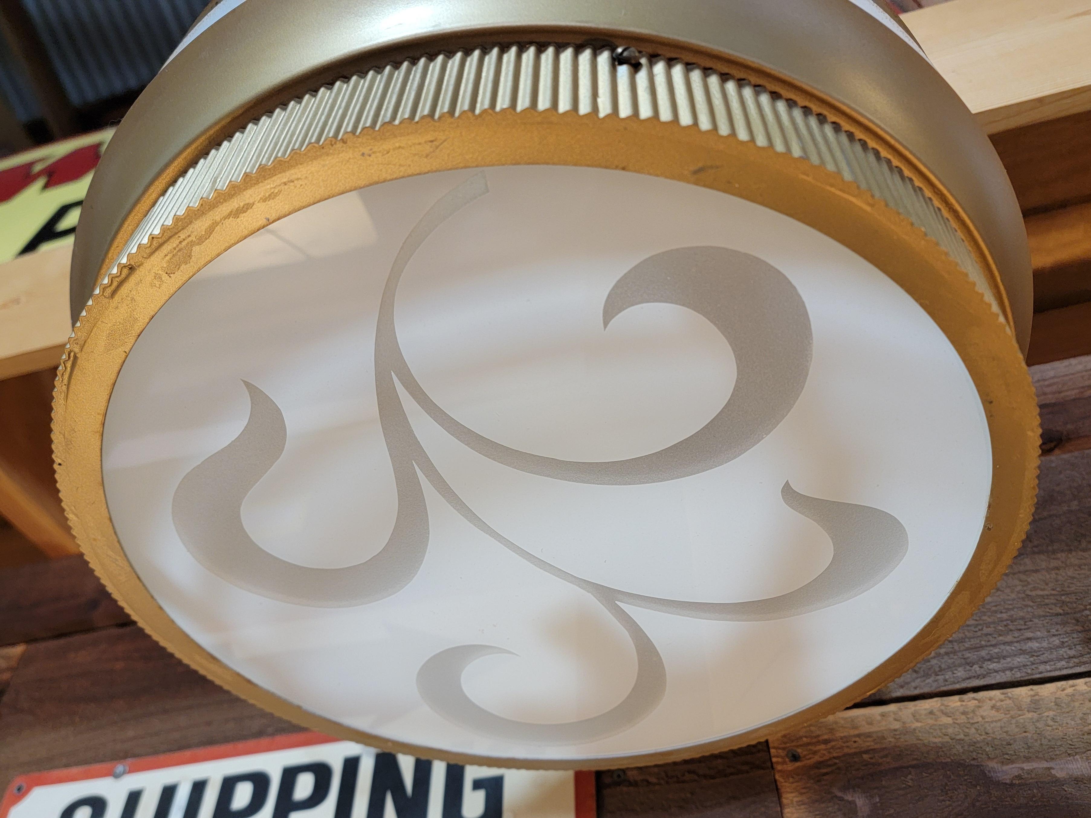 Art Deco Theater Flush Mount Light Fixture with Flashed Glass Shade In Good Condition For Sale In Fulton, CA