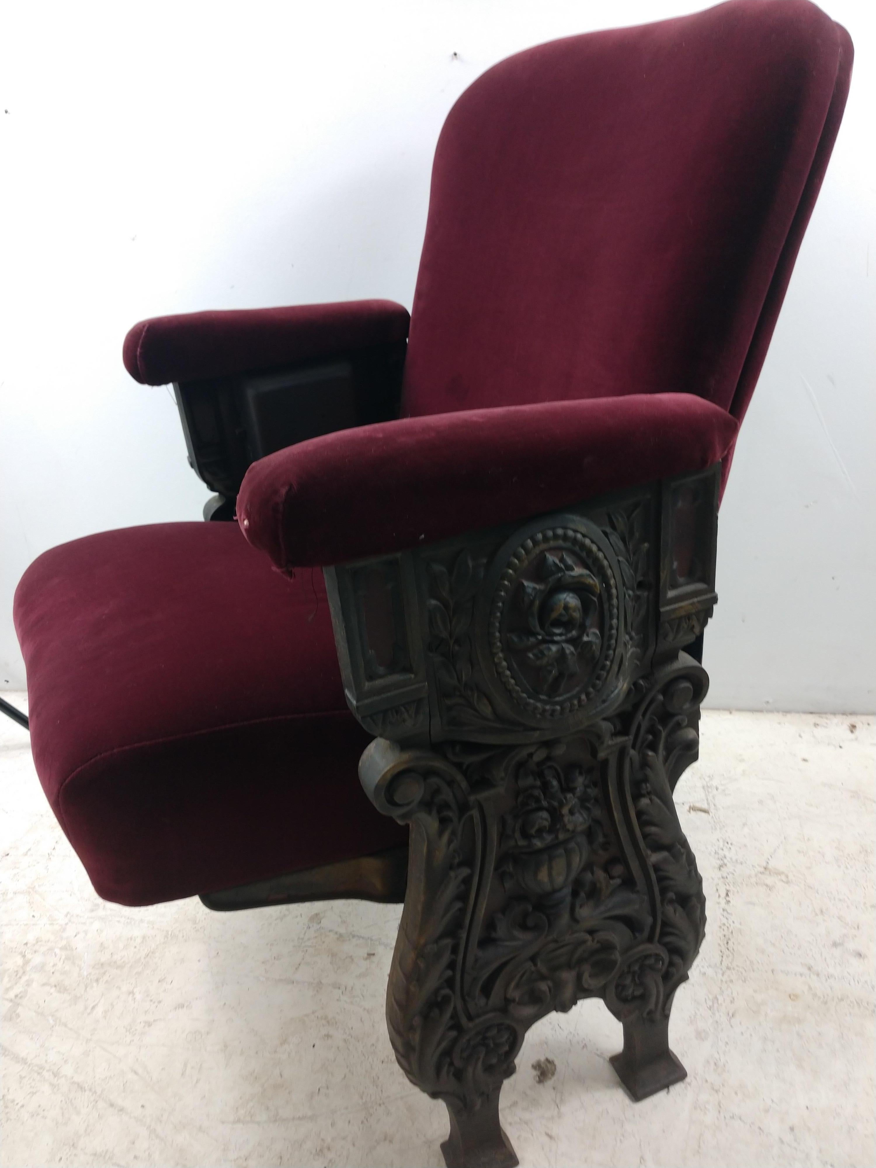 Pair of Art Deco Theatre Seats Cast Iron 1927 Two Available 5