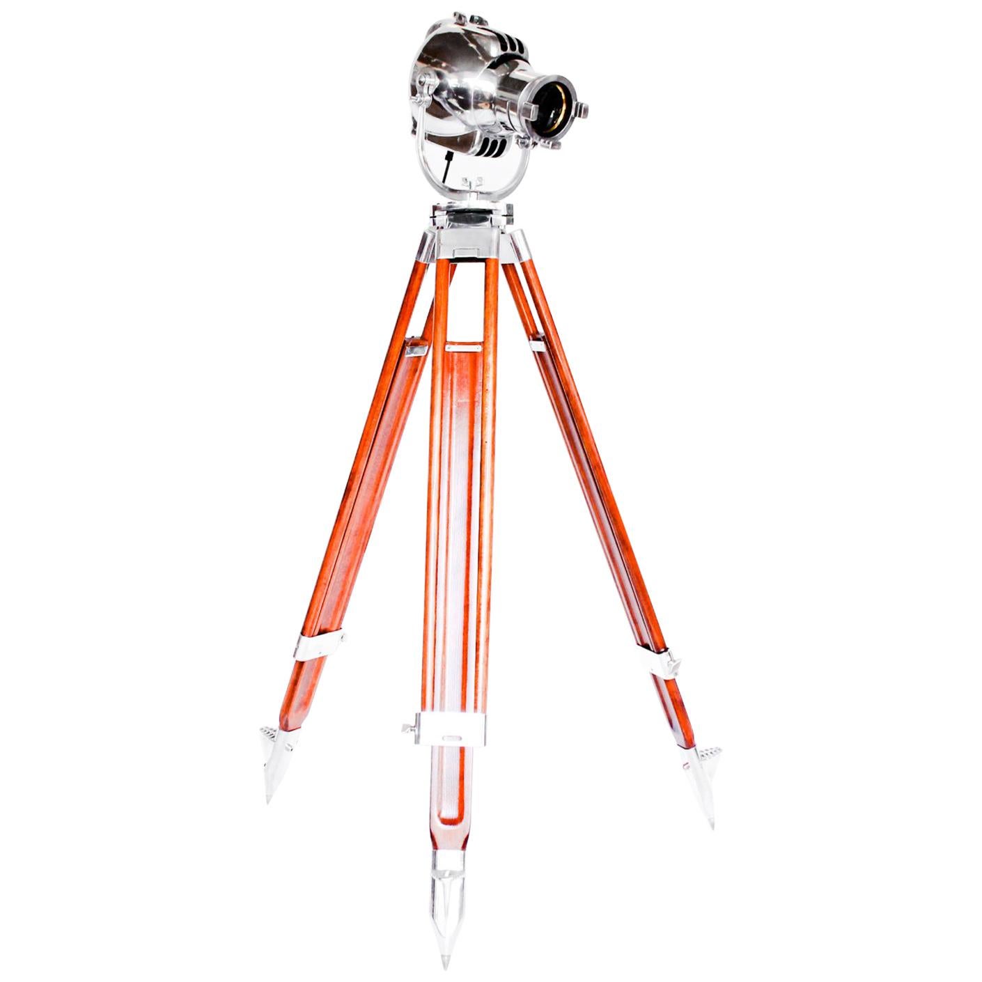 Art Deco Theatre Spotlight on Oak and Metal Stand Fully Refurbished England 1930