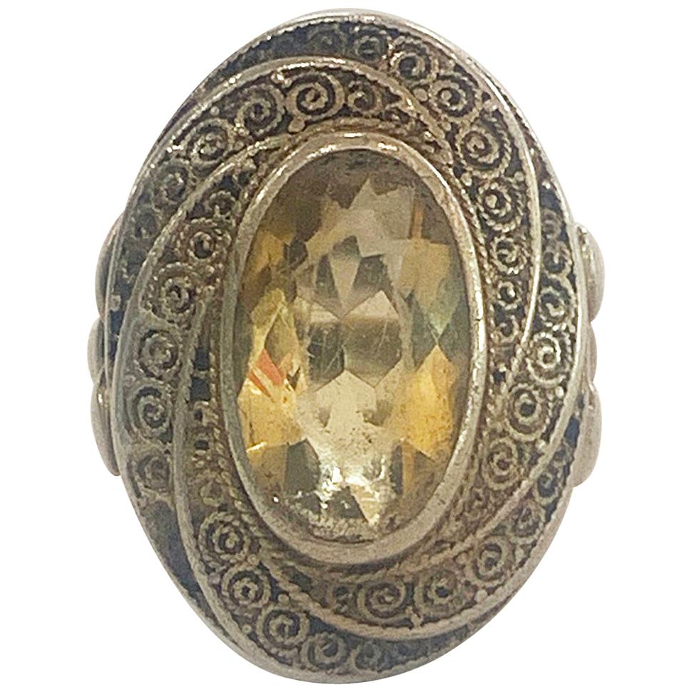 Art Deco Theodor Fahrner Citrine and Silver ring Hallmarked For Sale
