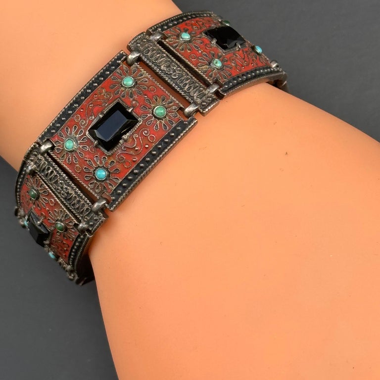 Art Deco Theodor Fahrner Enamel 935 Silver Bracelet For Sale 
