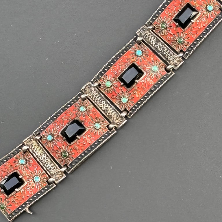Art Deco Theodor Fahrner Enamel 935 Silver Bracelet For Sale  display picture 3
