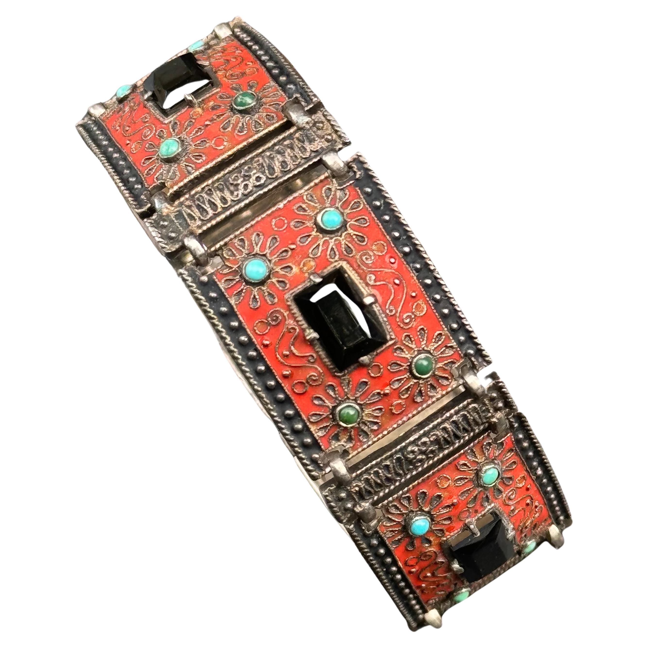 Art Deco Theodor Fahrner Enamel  935 Silver Bracelet