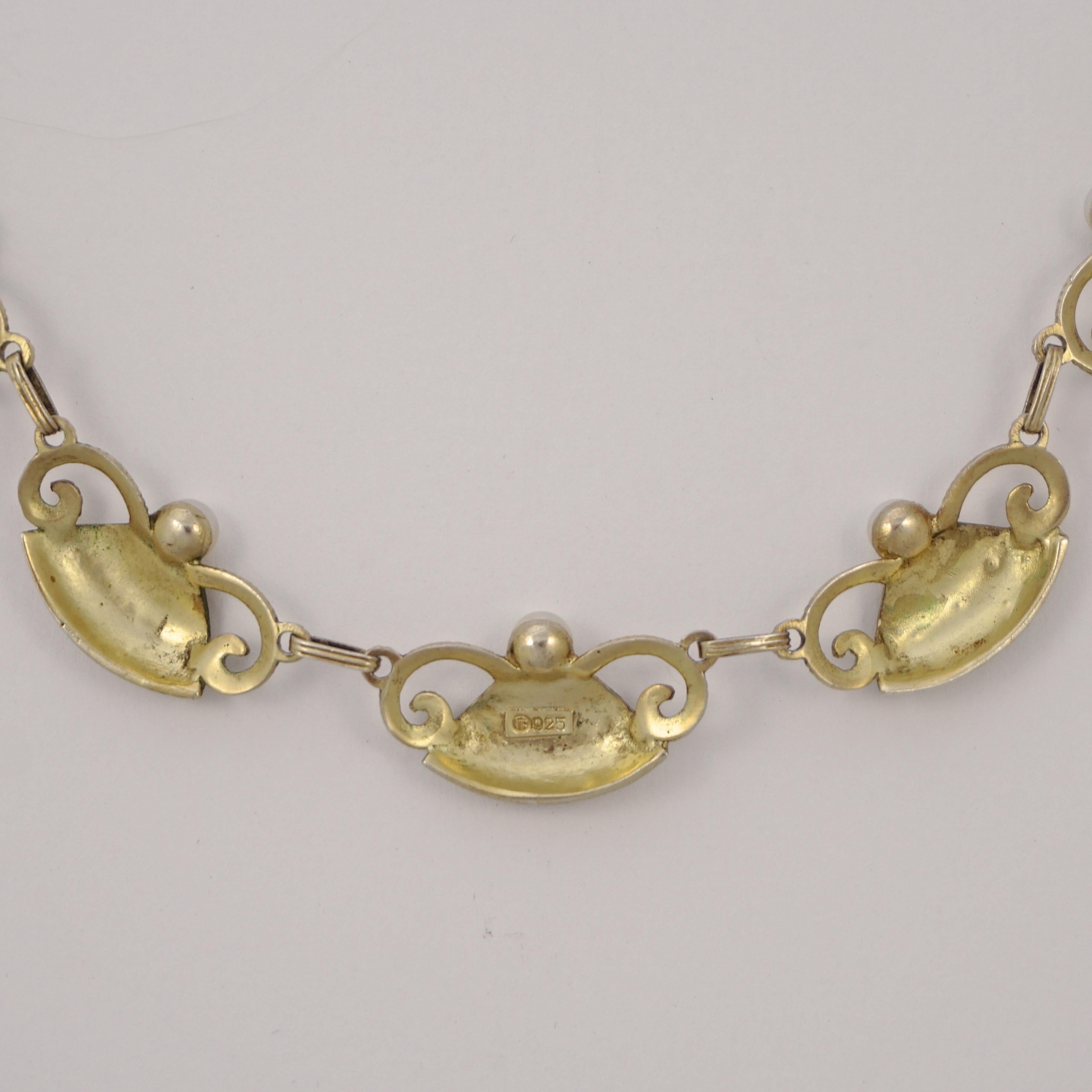 Art Deco Theodor Fahrner Sterling Silver Gilt Marcasite Cultured Pearl Necklace In Good Condition For Sale In London, GB