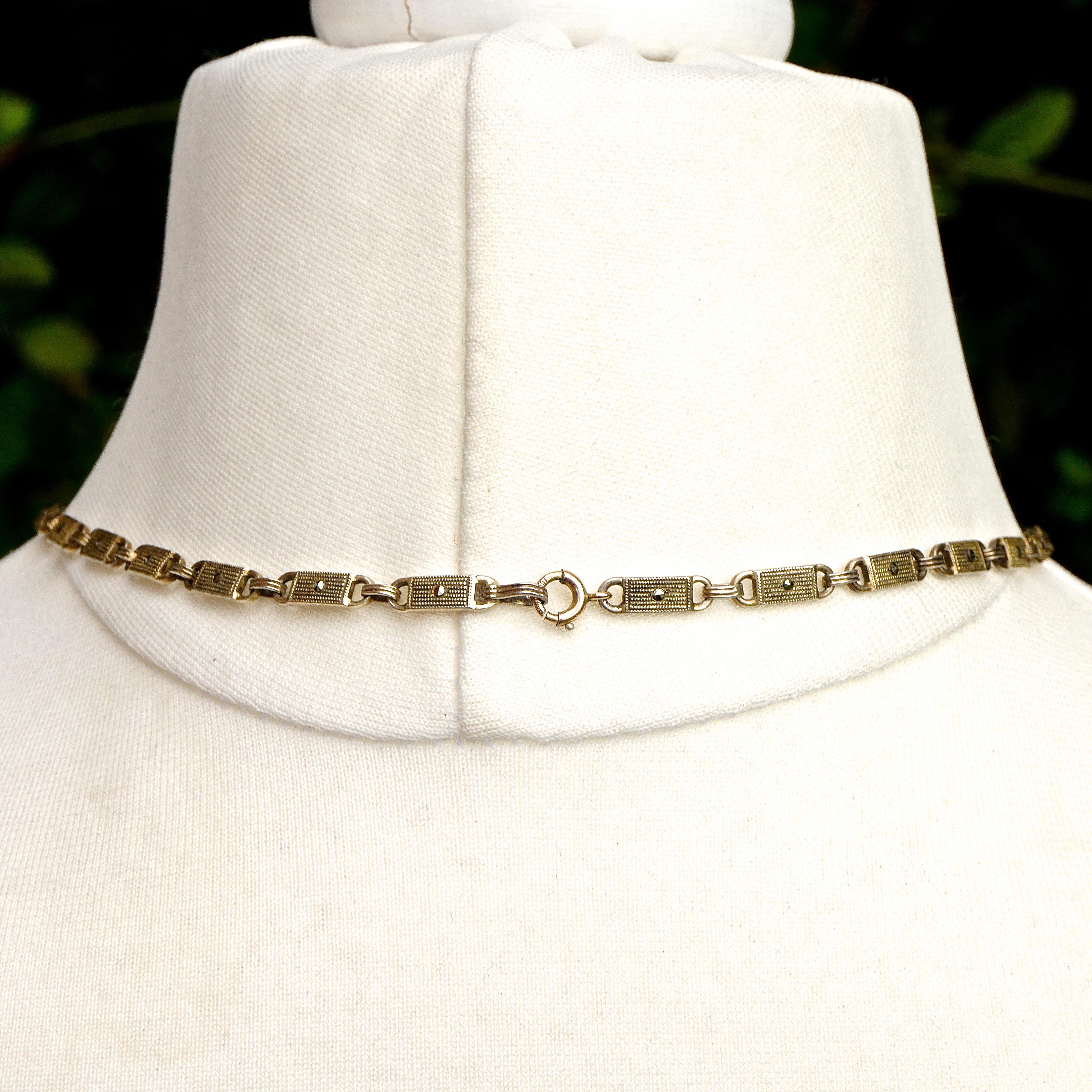 Art Deco Theodor Fahrner Sterling Silver Gilt Marcasite Cultured Pearl Necklace For Sale 3