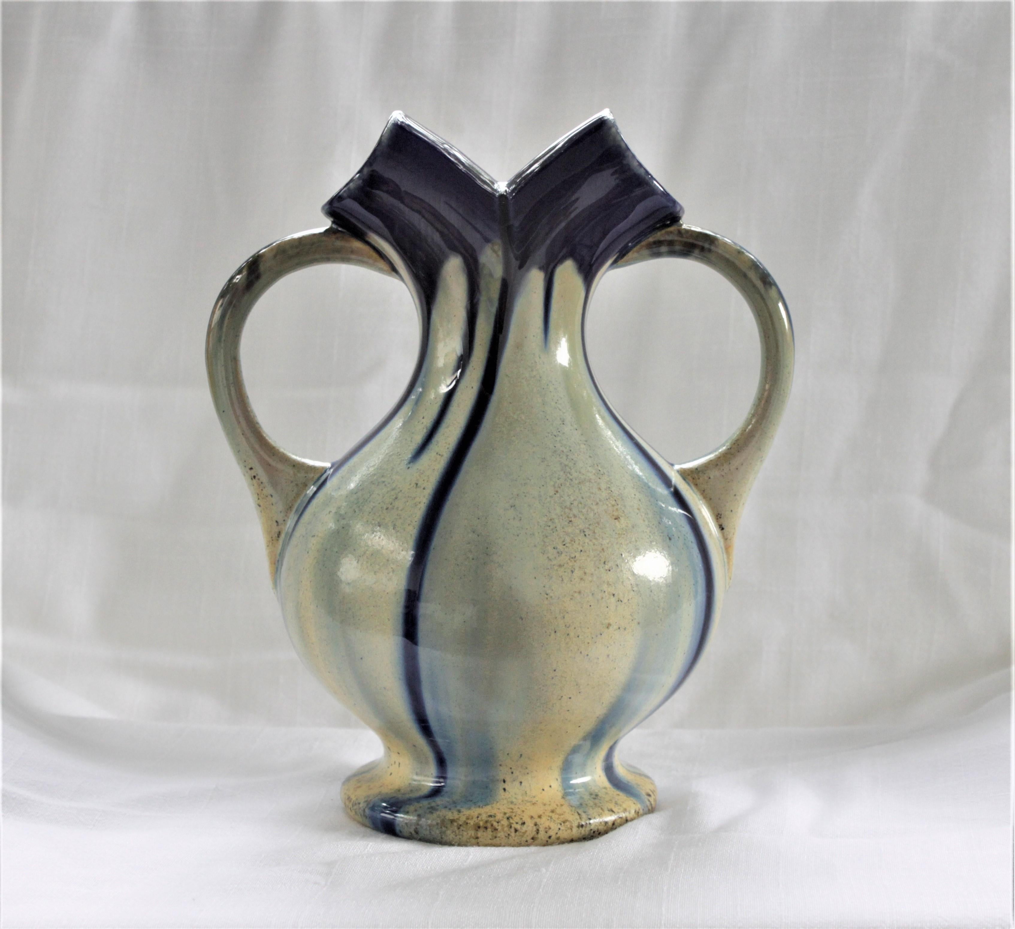Art Deco Therin Pottery Co. Belgium Wedding Vase with Cobalt Blue Drip Glaze 2
