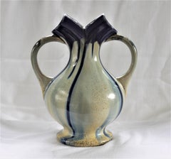 Art Deco Therin Pottery Co. Belgium Wedding Vase with Cobalt Blue Drip Glaze