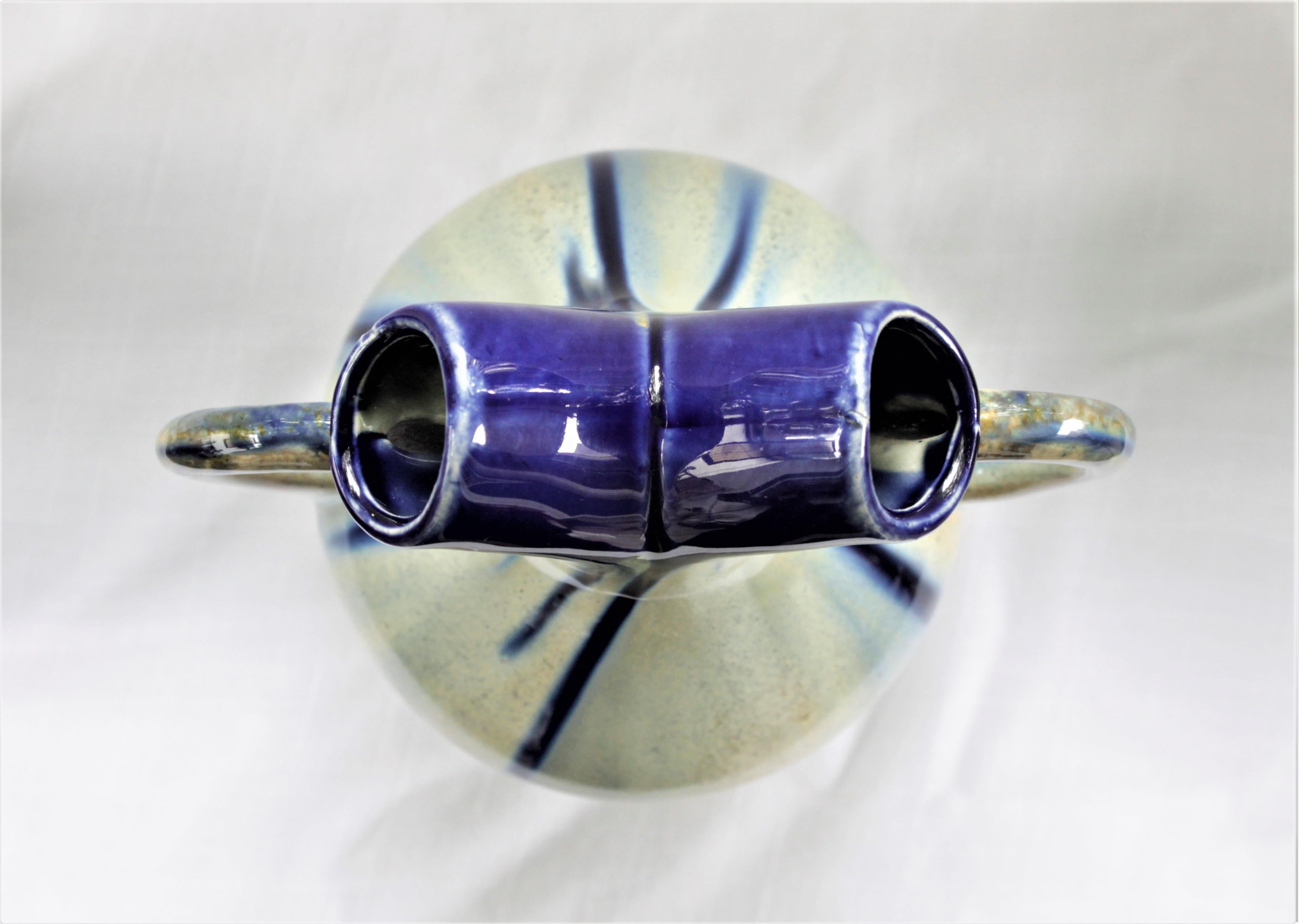 Belgian Art Deco Therin Pottery Co. Belgium Wedding Vase with Cobalt Blue Drip Glaze