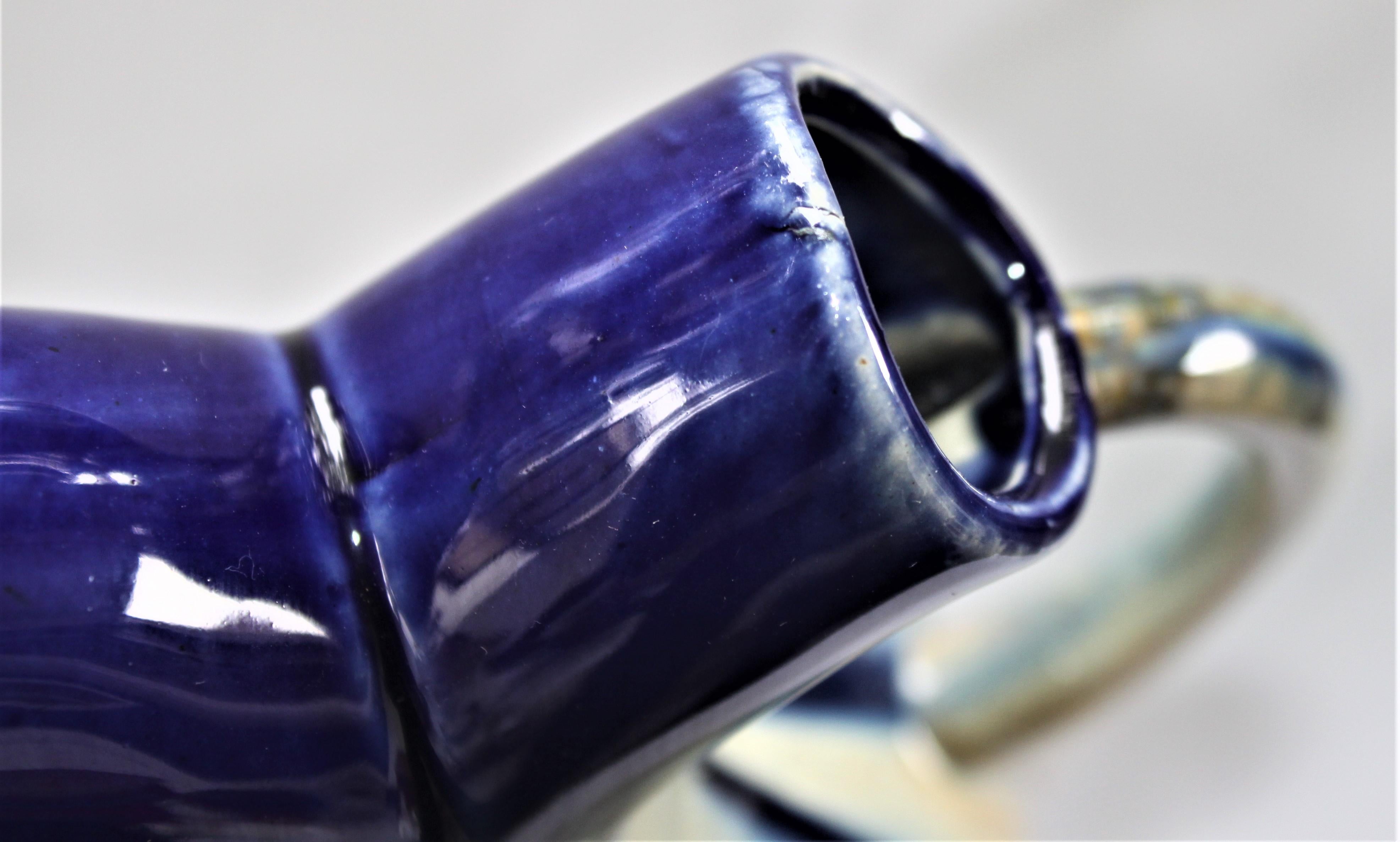 Art Deco Therin Pottery Co. Belgium Wedding Vase with Cobalt Blue Drip Glaze In Good Condition In Hamilton, Ontario