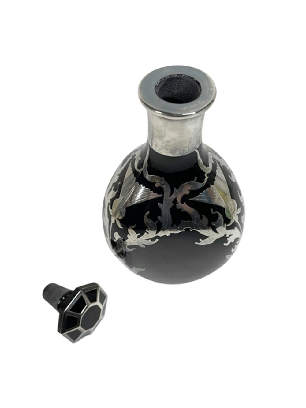 Dekanter aus Silber mit Distelmuster auf Onyxglas im Art déco-Stil (amerikanisch) im Angebot