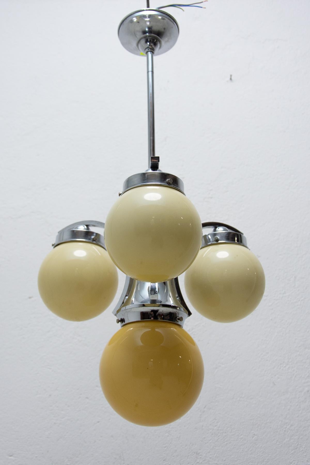 Art Deco Three-Armed Chandelier, 1930's, Bohemia 7