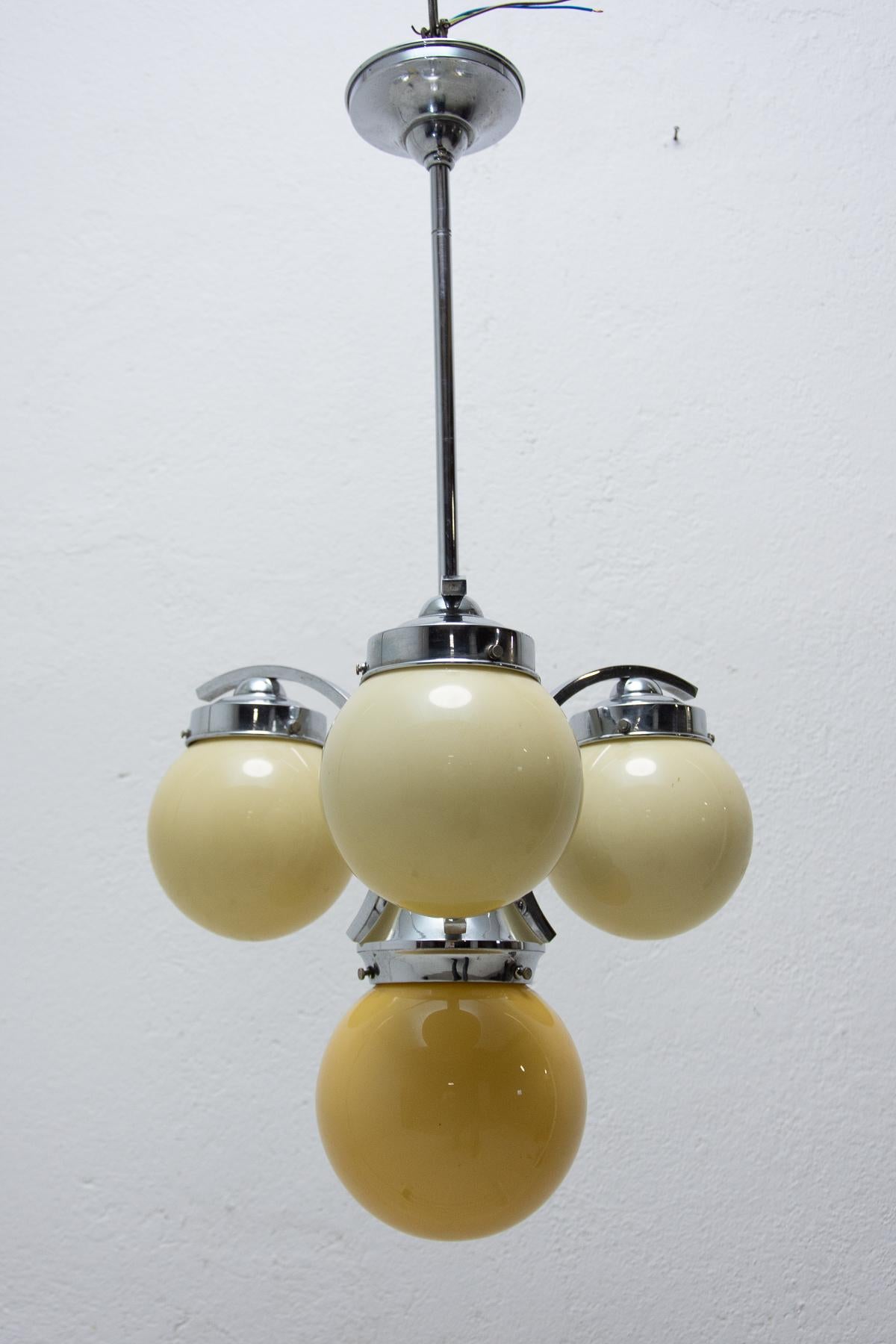 Art Deco Three-Armed Chandelier, 1930's, Bohemia 8