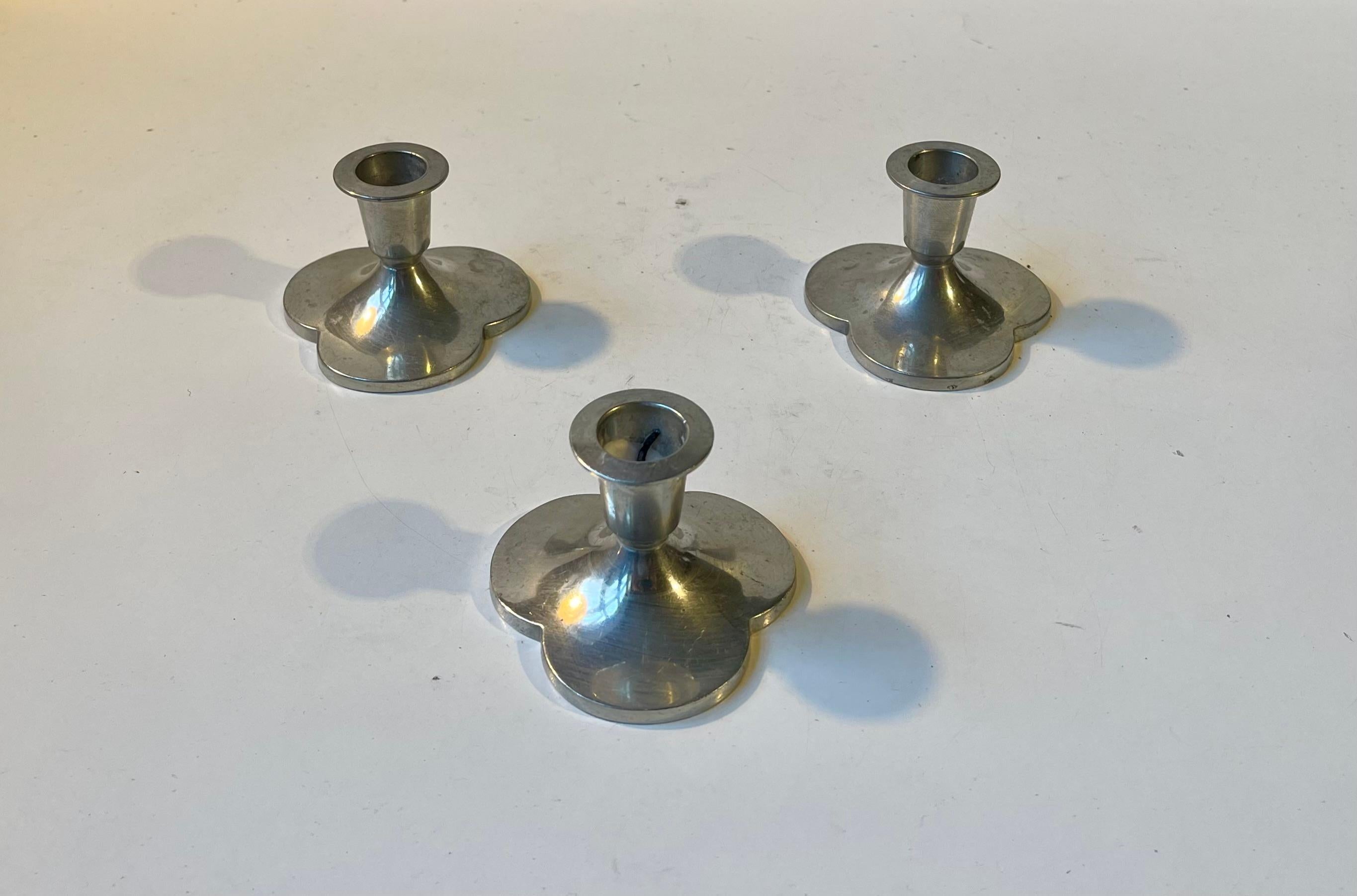 Art Deco Three Clover Pewter Candlesticks by Just Andersen 1