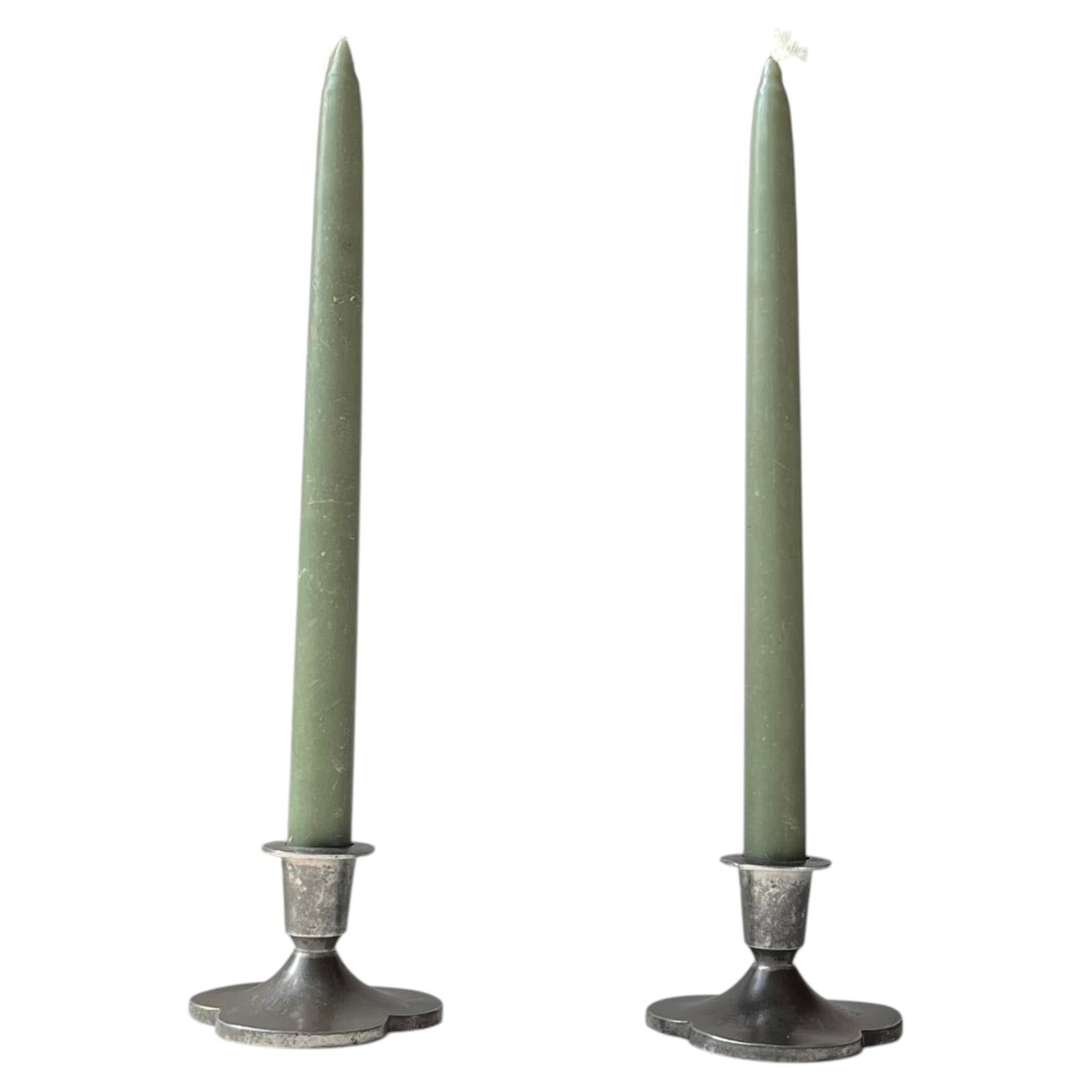 Art Deco Three Clover Pewter Candlesticks by Just Andersen For Sale