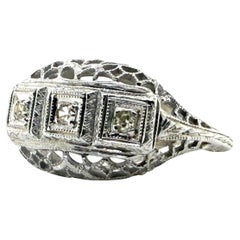 Art Deco Three Dainty Stone Cocktail Ring 18K White Gold