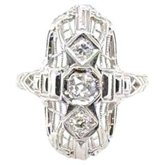 Art Deco Three Diamond 14 Karat White Gold Filigree Cocktail Ring