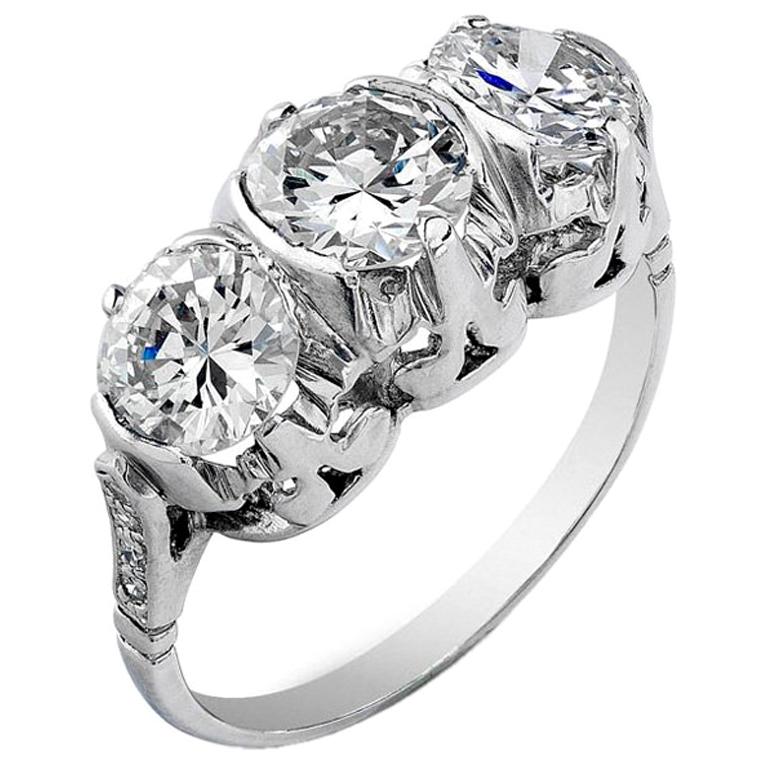 Art Deco Three Diamond Platinum Ring For Sale