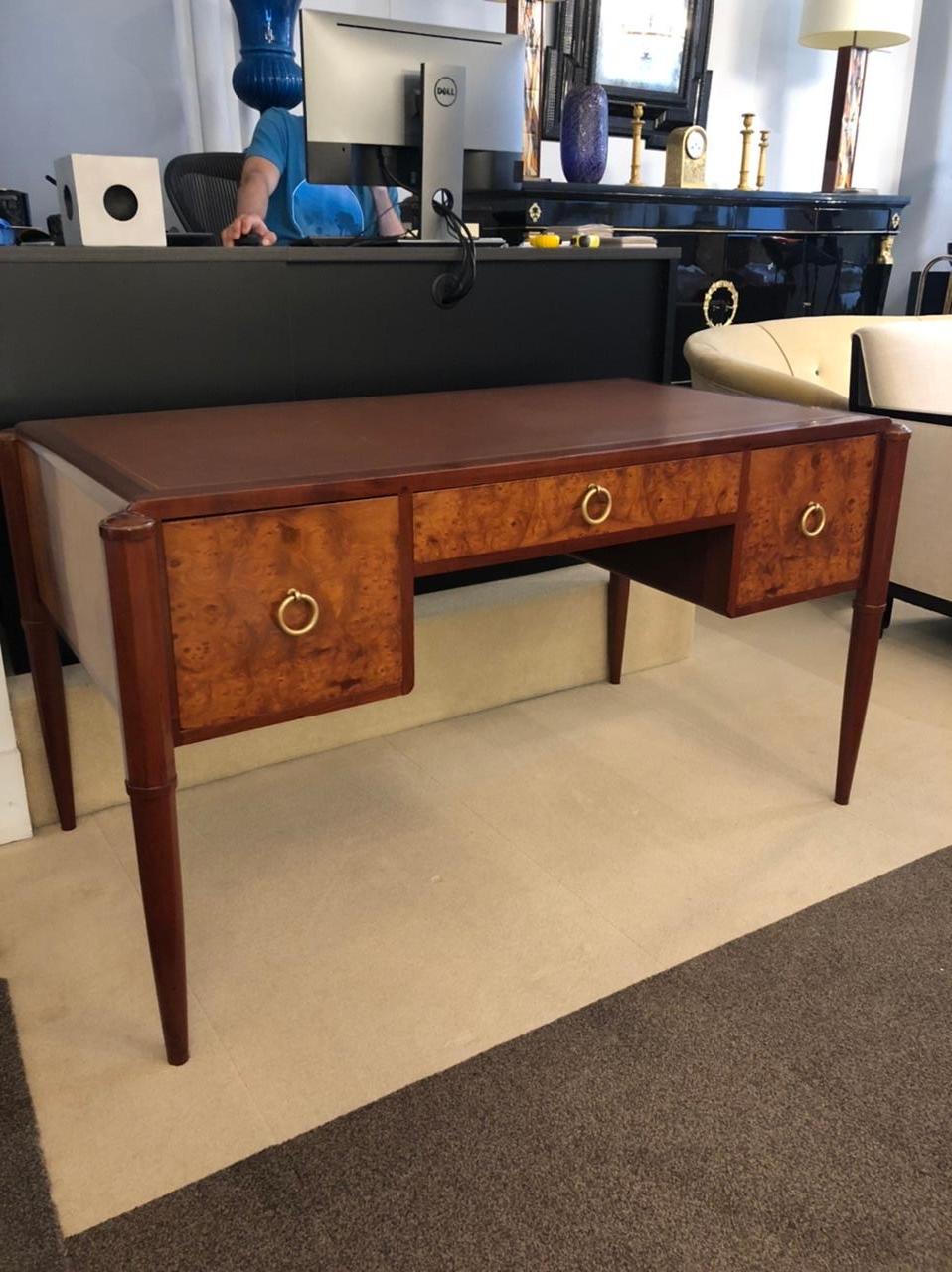 Birch Art Deco Three-Drawer Desk