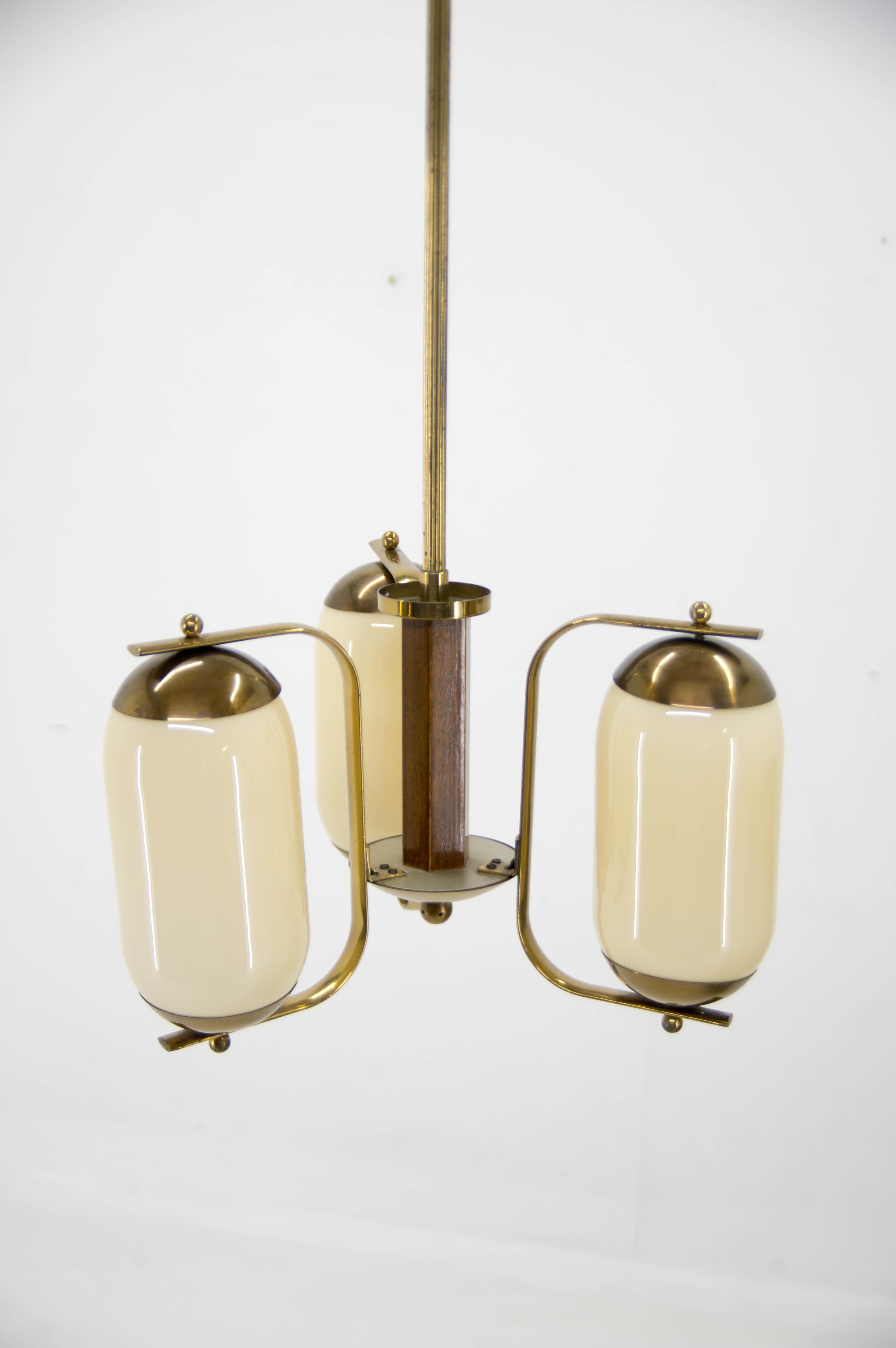 Brass Art Deco Three-flamming Chandelier, 1940s For Sale