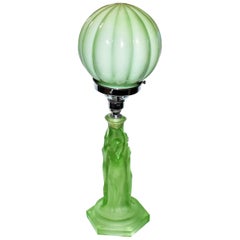 Art Deco Three Graces Uranium Glass Table Lamp, 1930s