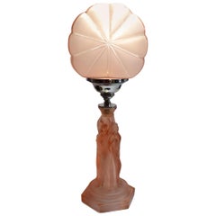 Art Deco Three Graces Uranium Glass Table Lamp