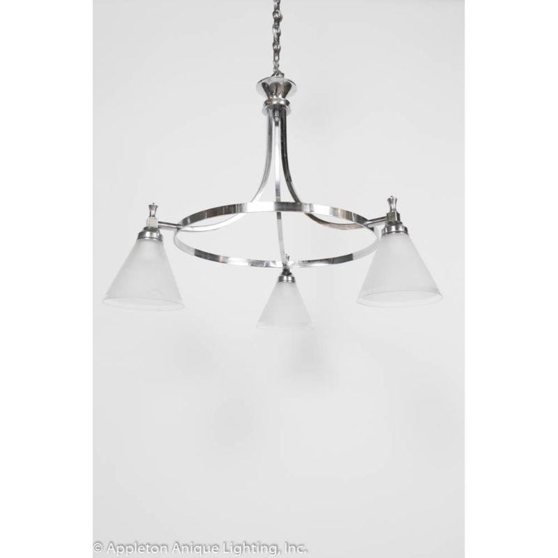 French Art Deco Three Light Chrome Chandelier For Sale
