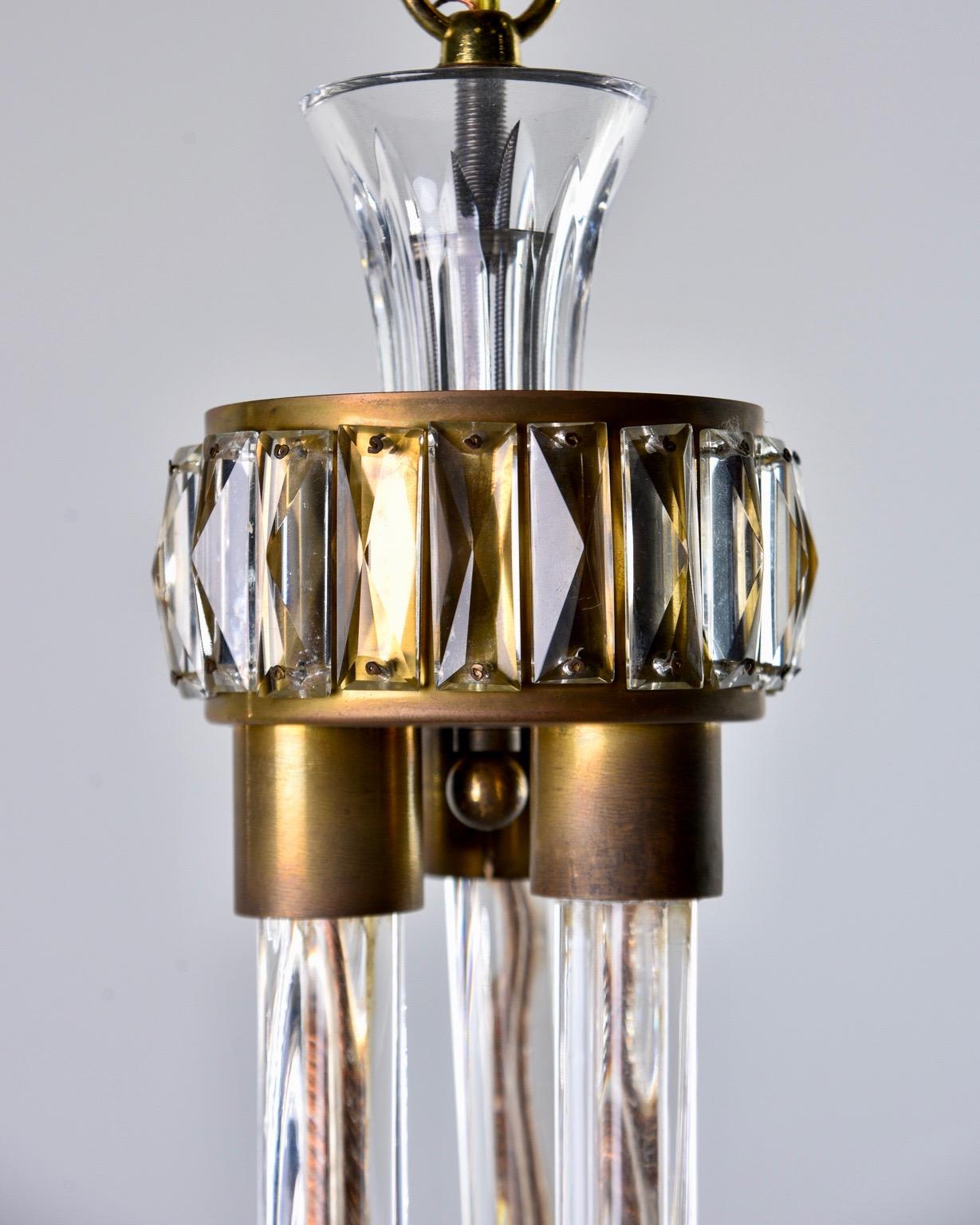 French Art Deco Three-Light Glass Chandelier