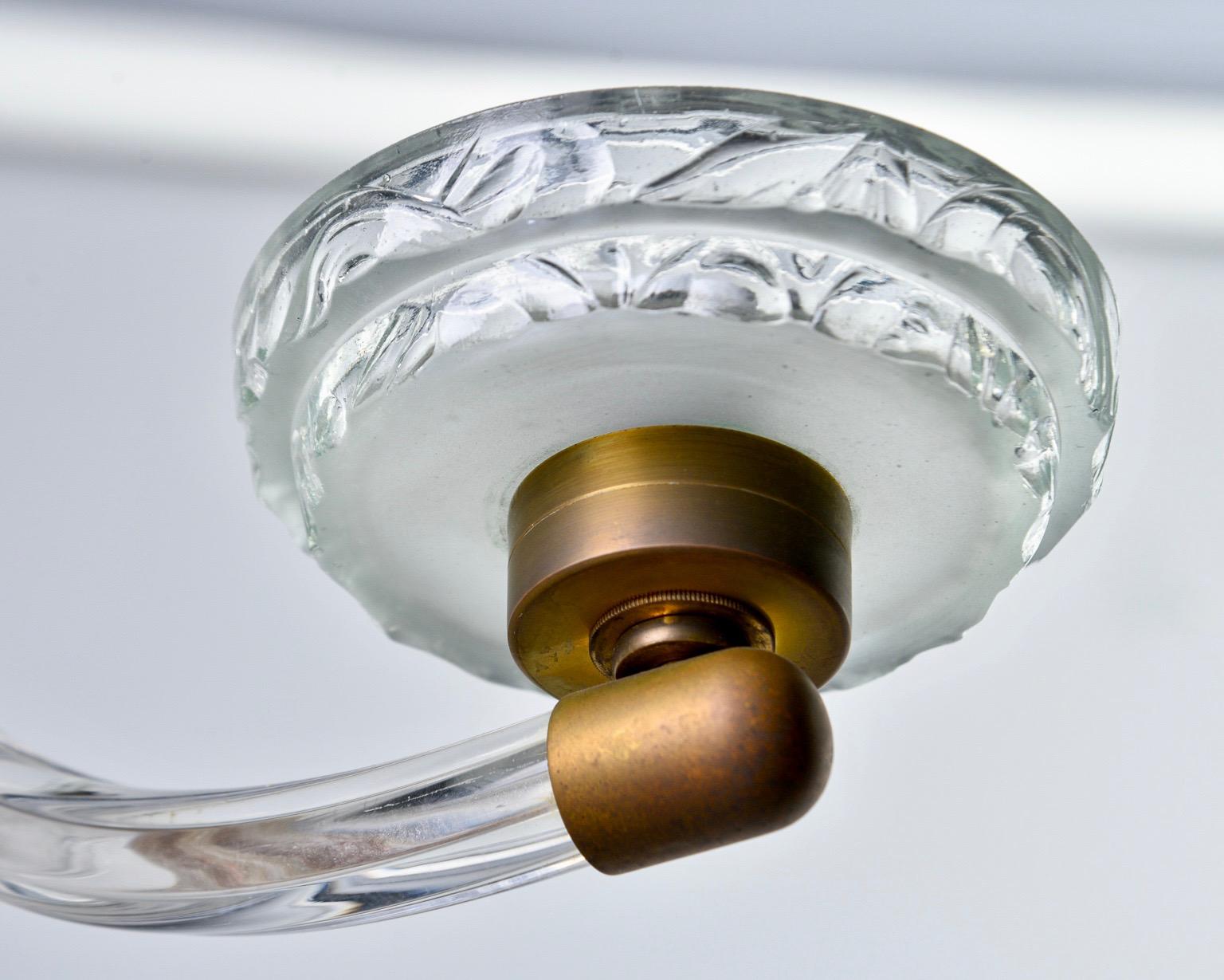 Brass Art Deco Three-Light Glass Chandelier