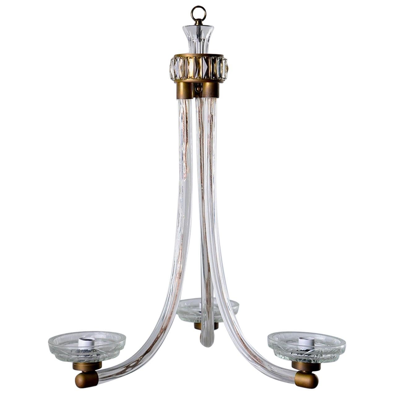 Art Deco Three-Light Glass Chandelier