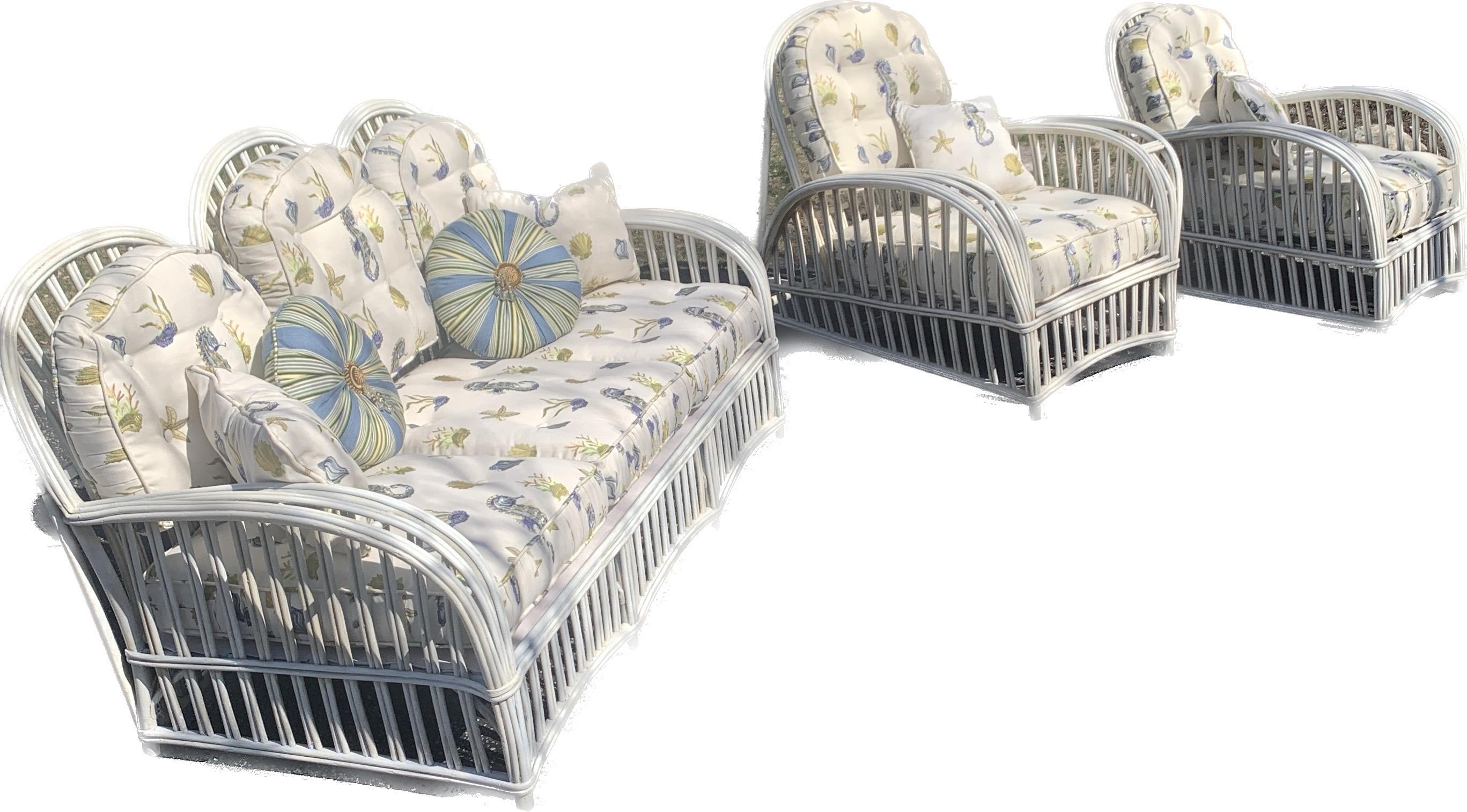 Tissé à la main Suite en rotin Art Déco de trois pièces par The Heywood Wakefield Company en vente