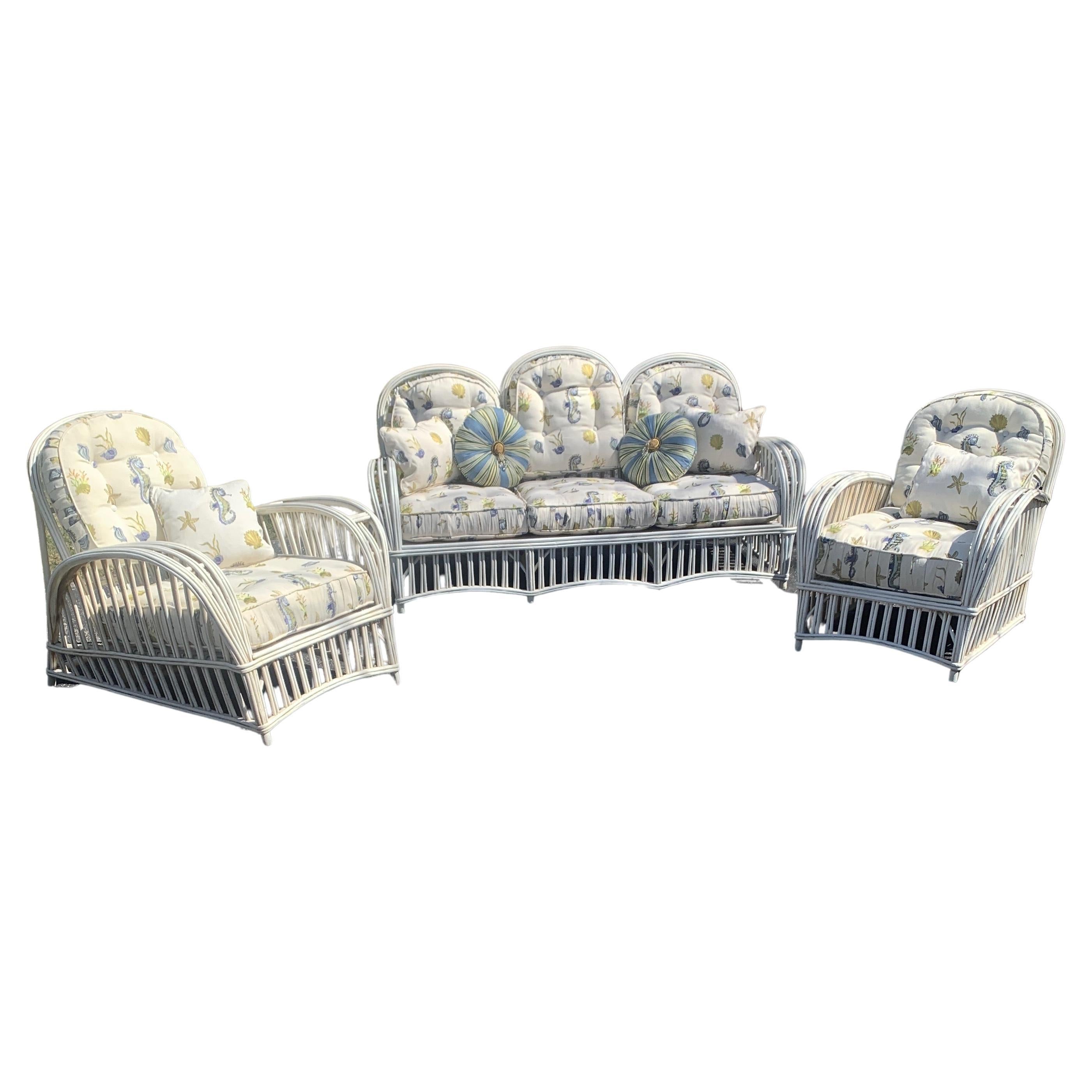 Américain Suite en rotin Art Déco de trois pièces par The Heywood Wakefield Company en vente