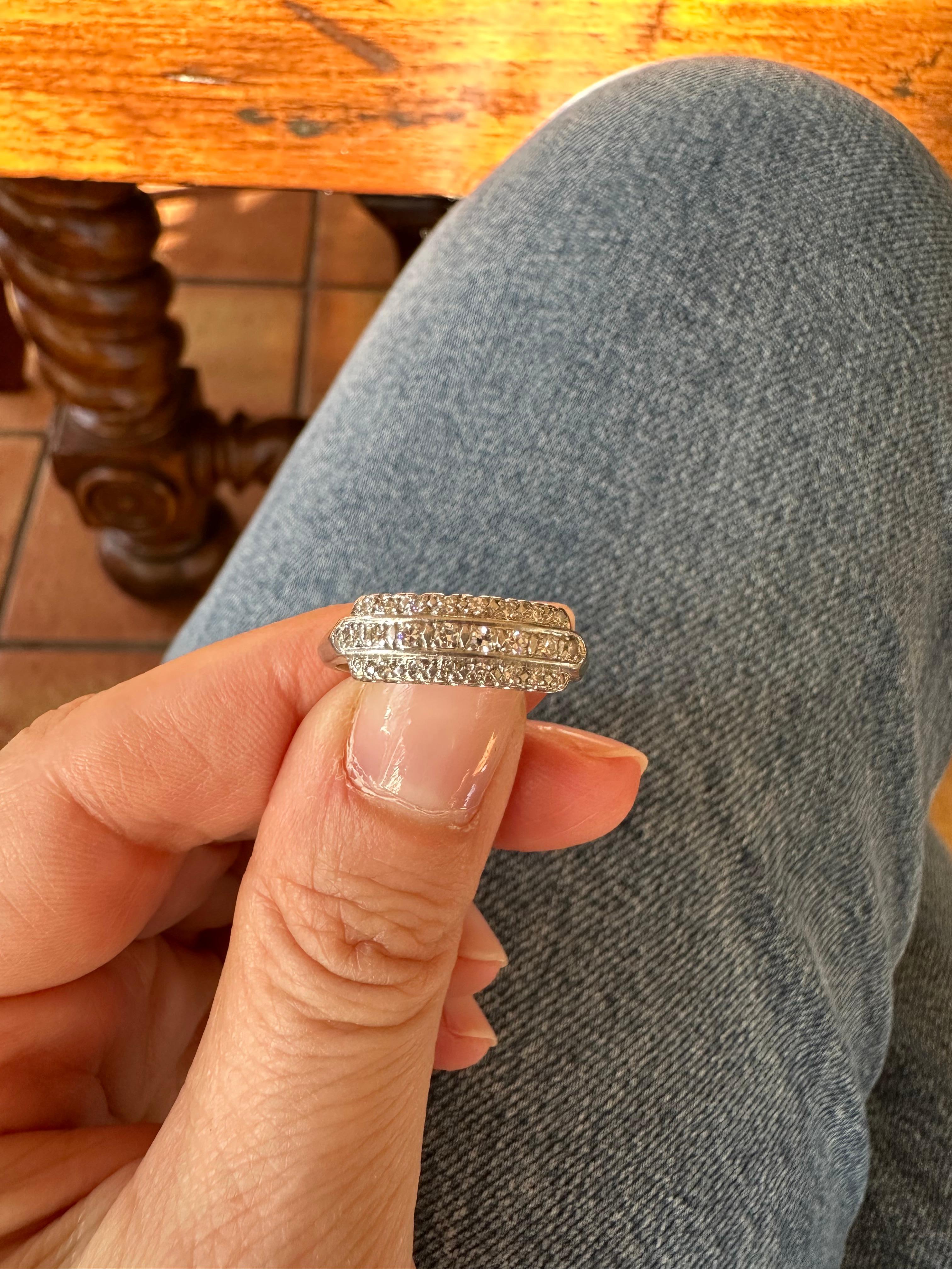 Art Deco Three Row Diamond and Platinum Band Ring For Sale 2