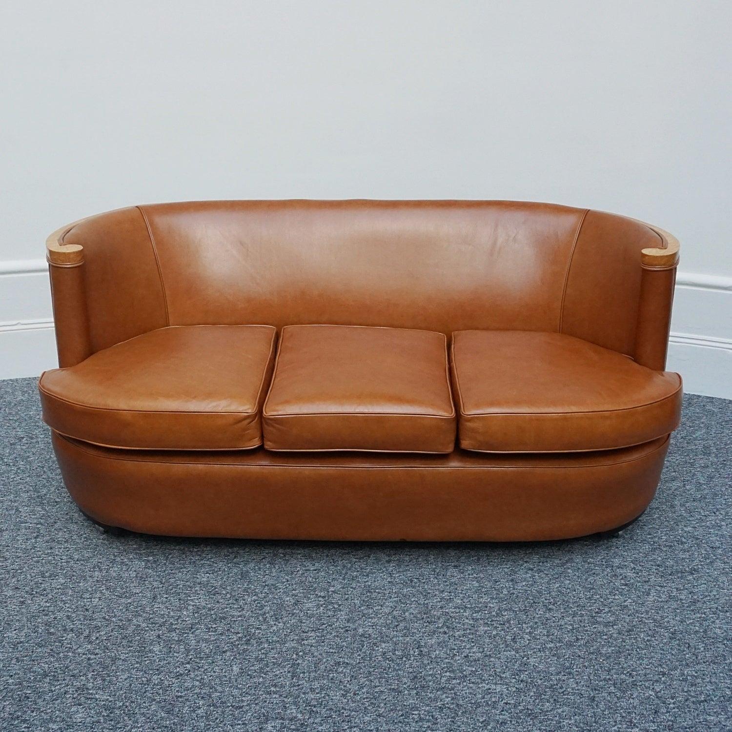 Art Deco Three Seater Club Sofa in Brown Leather Upholstery Circa 1930 7