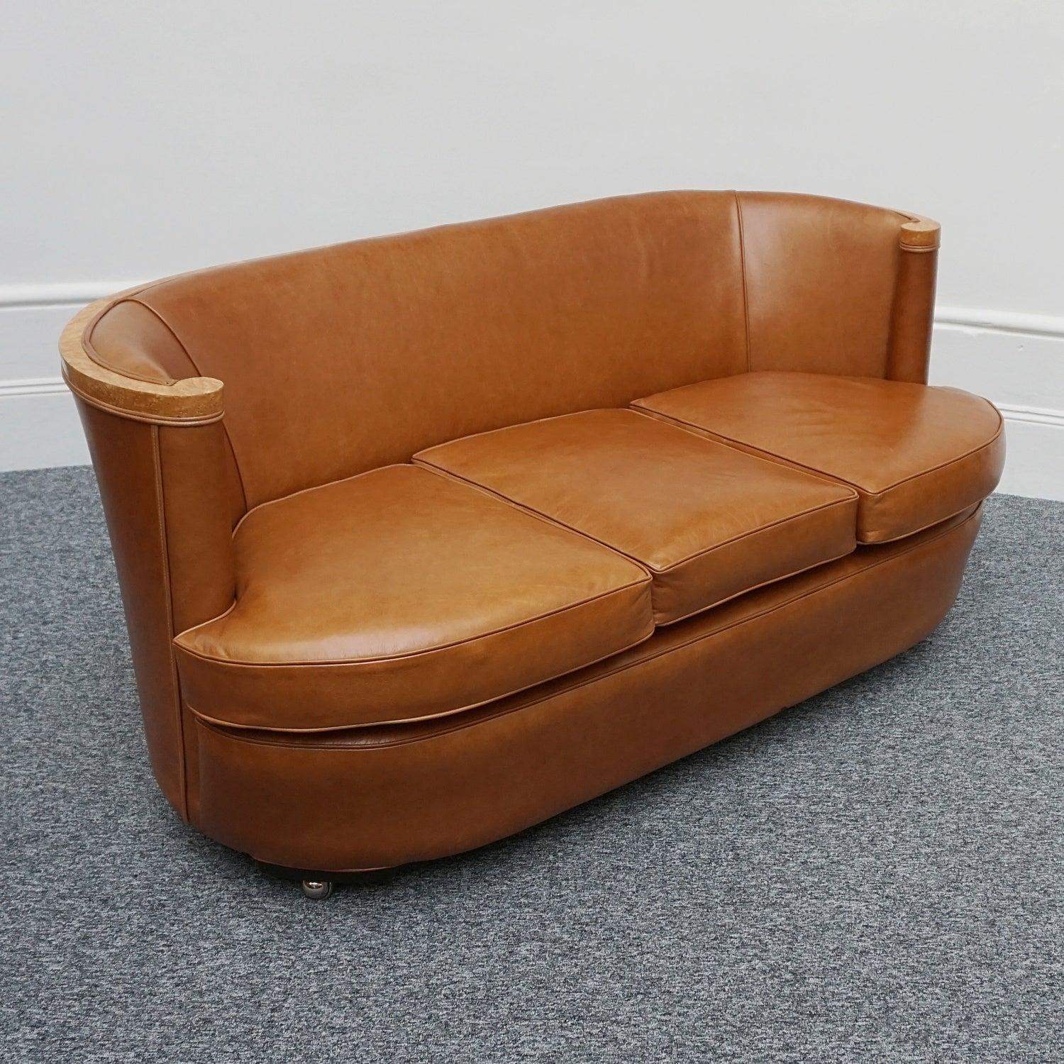 Art Deco Three Seater Club Sofa in Brown Leather Upholstery Circa 1930 In Good Condition In Forest Row, East Sussex