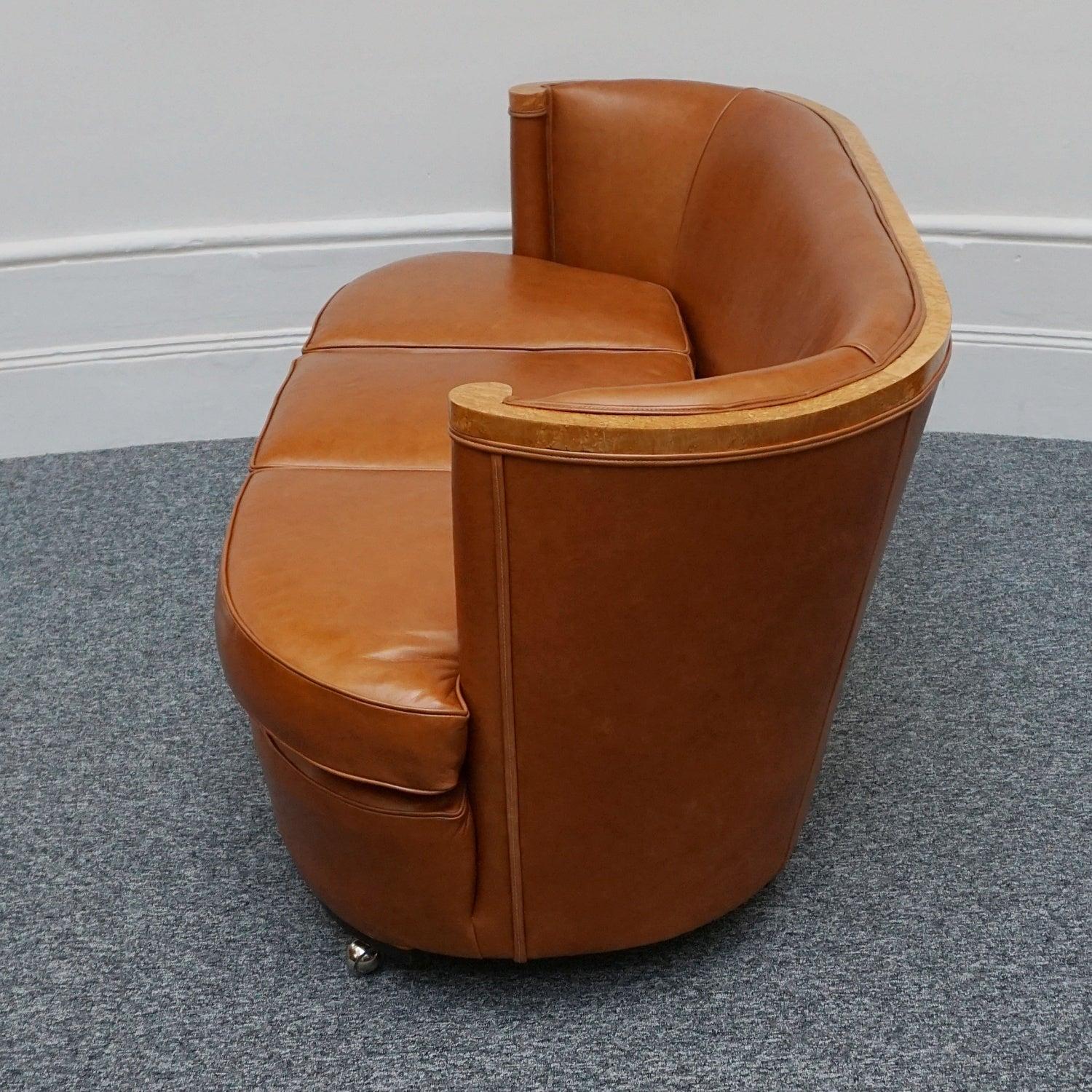 Art Deco Three Seater Club Sofa in Brown Leather Upholstery Circa 1930 3
