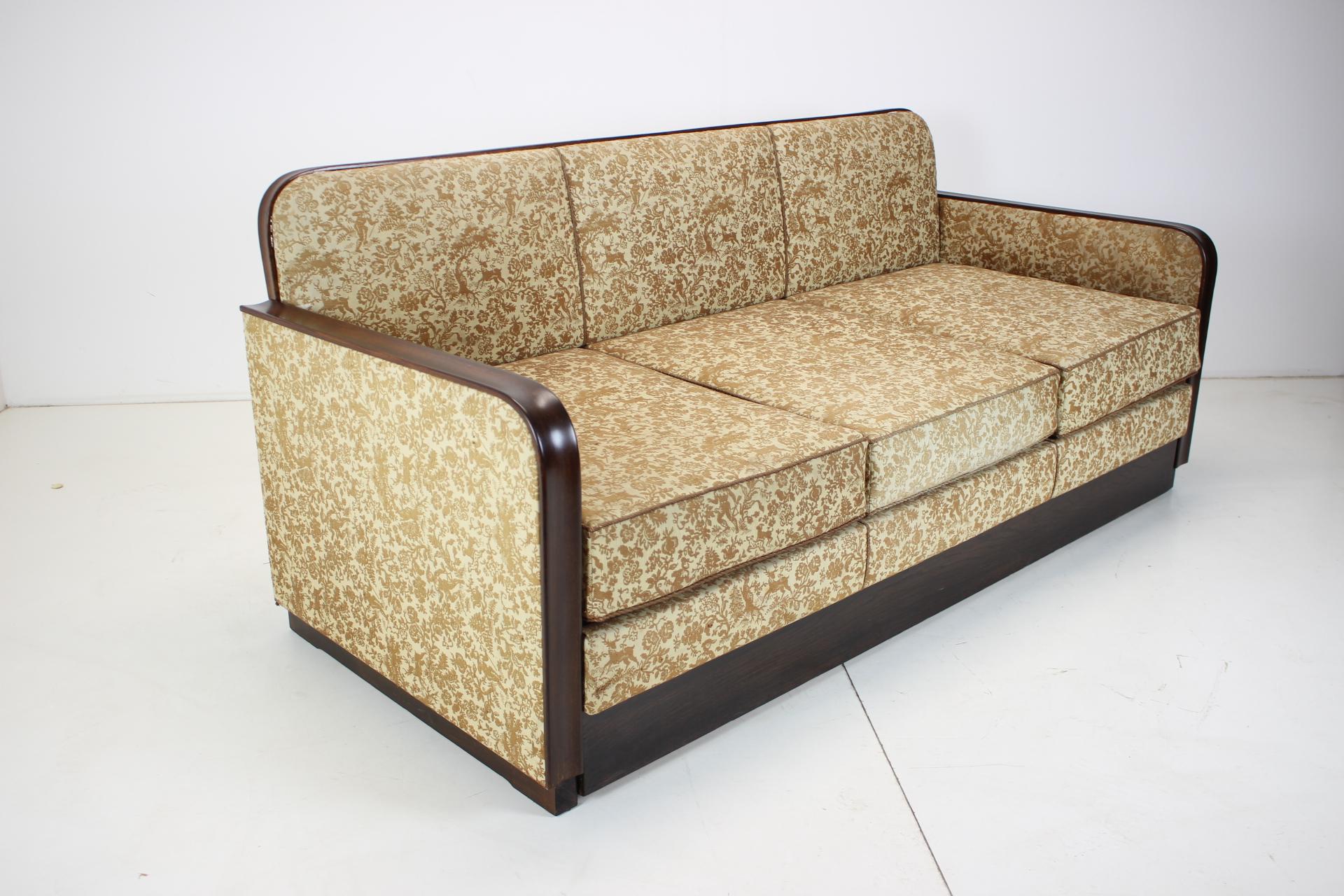 Fabric Art Deco Three-Seater Sofa Designed by Jindřich Halabala, 1930's