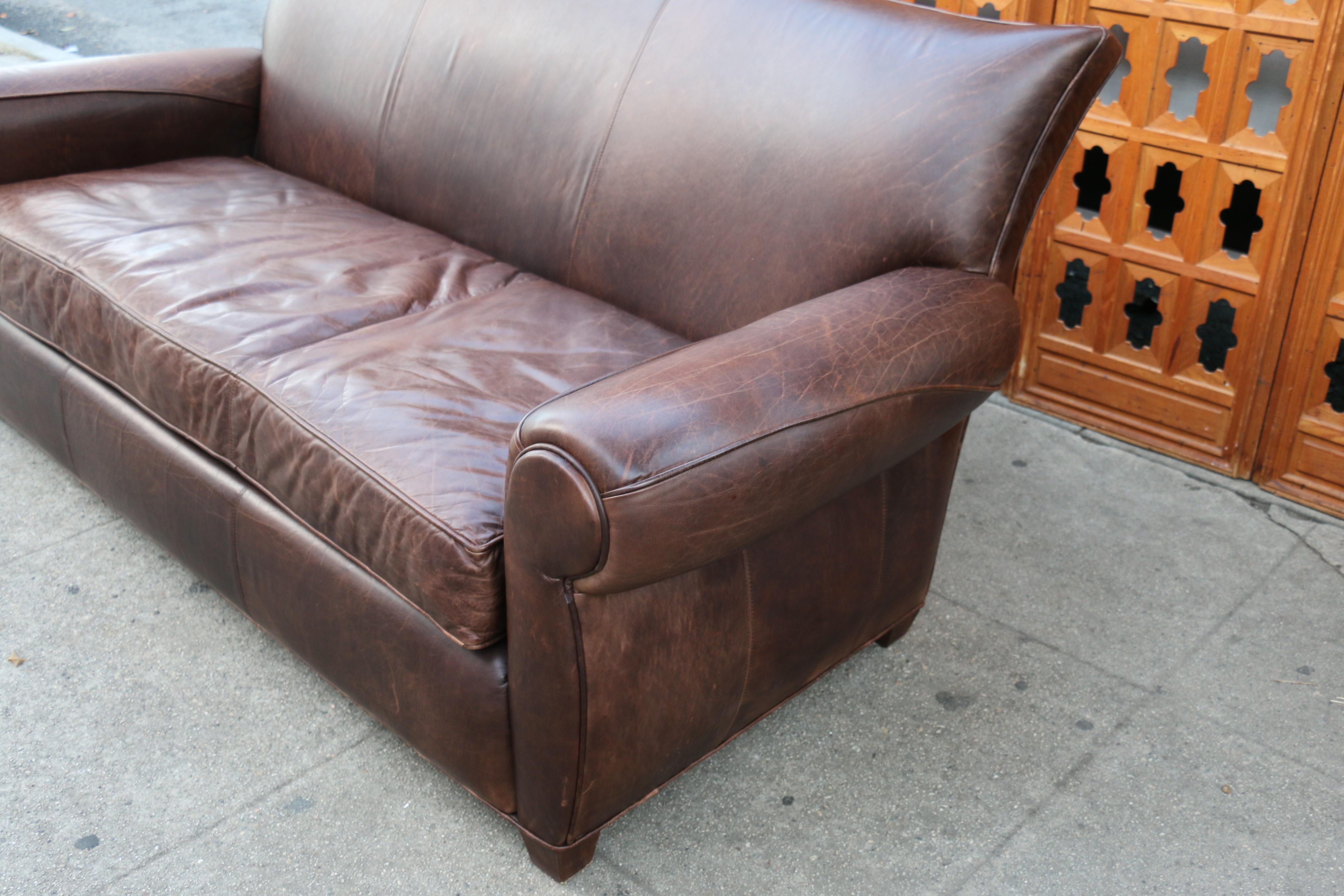 Art Deco Three Seats Leather Sofa With Mustache Backg For Sale 5